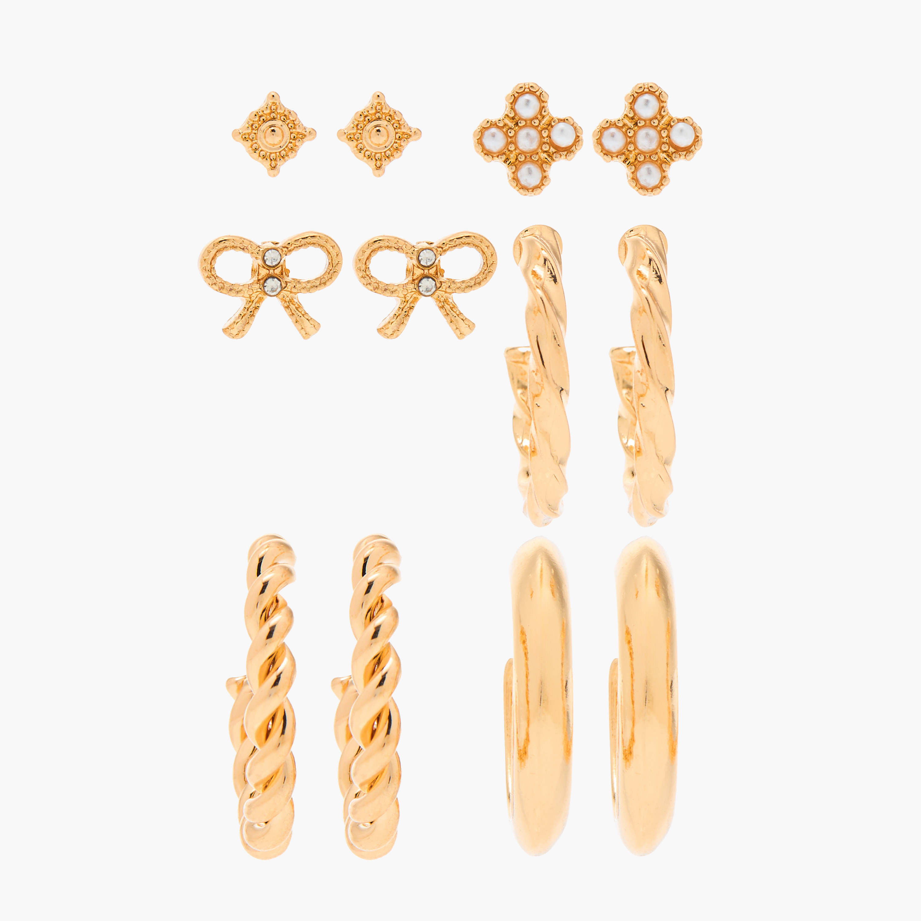 طقم حلقان ميتاليك بمكبس إغلاق خلفي 6 أزواج متنوعة من فلورا بيلا-women-watchesandjewellery-jewellery-earrings-image-1