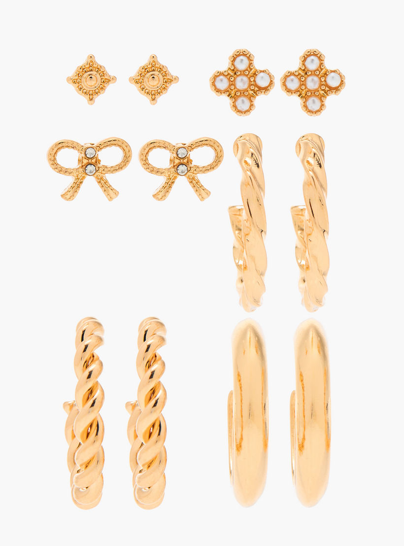 طقم حلقان ميتاليك بمكبس إغلاق خلفي 6 أزواج متنوعة من فلورا بيلا-women-watchesandjewellery-jewellery-earrings-image-1