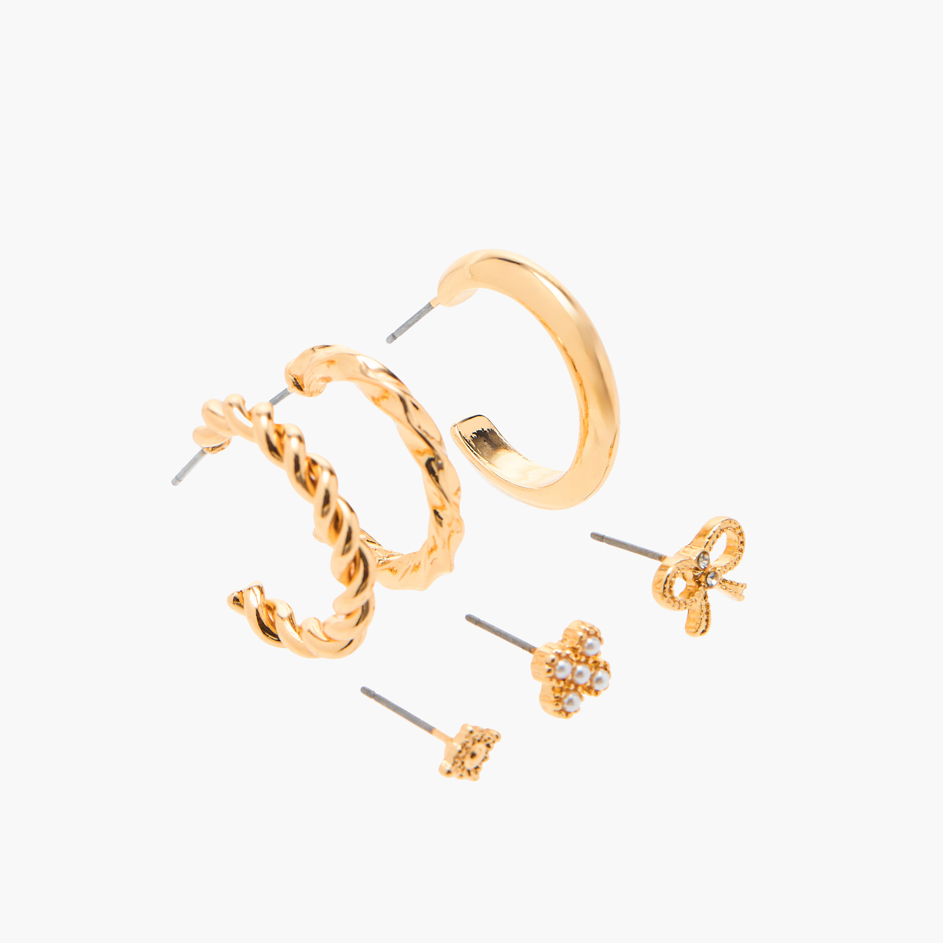 طقم حلقان ميتاليك بمكبس إغلاق خلفي 6 أزواج متنوعة من فلورا بيلا-women-watchesandjewellery-jewellery-earrings-image-2