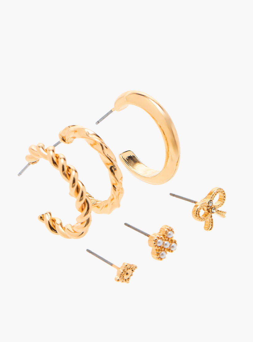 طقم حلقان ميتاليك بمكبس إغلاق خلفي 6 أزواج متنوعة من فلورا بيلا-women-watchesandjewellery-jewellery-earrings-image-2