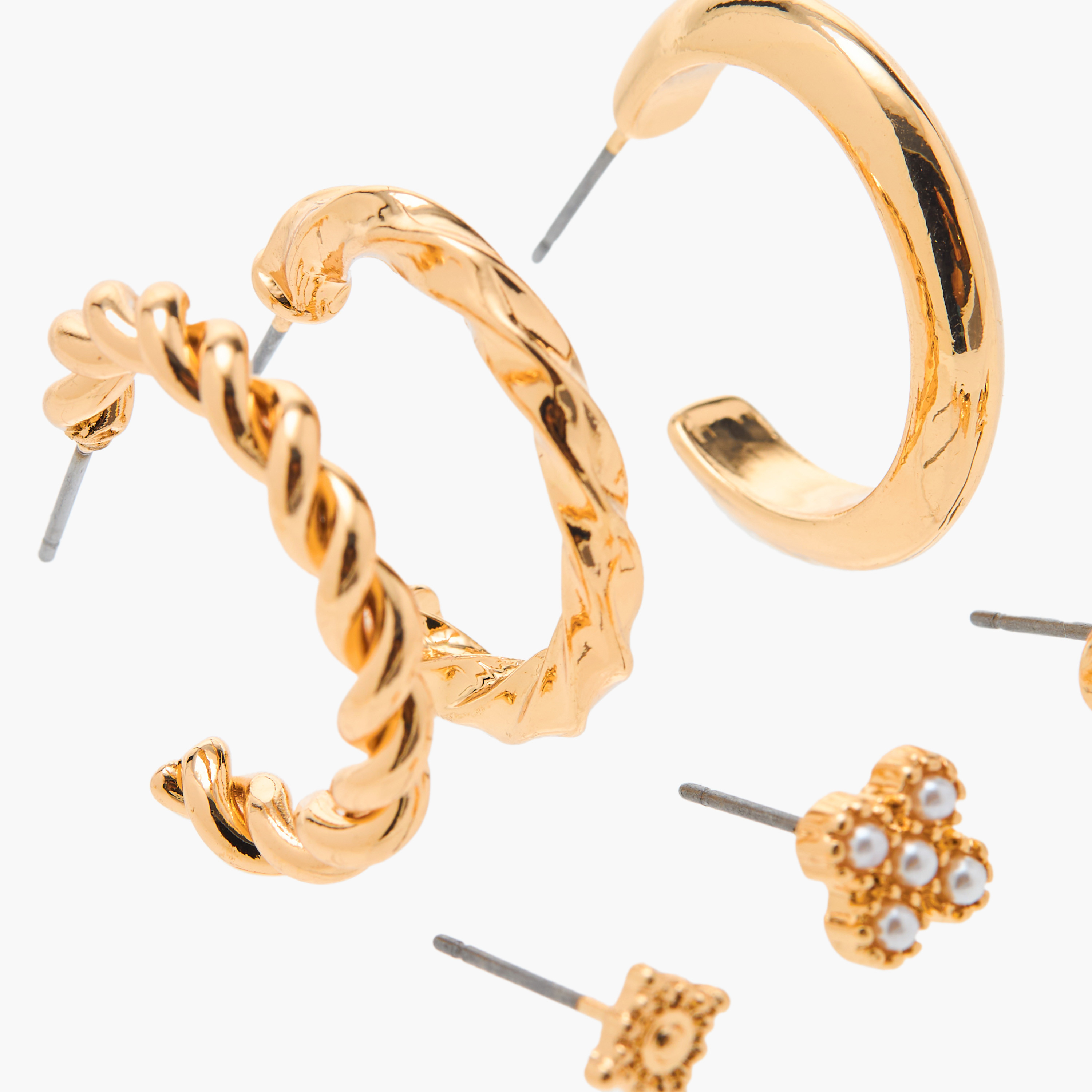 طقم حلقان ميتاليك بمكبس إغلاق خلفي 6 أزواج متنوعة من فلورا بيلا-women-watchesandjewellery-jewellery-earrings-image-3