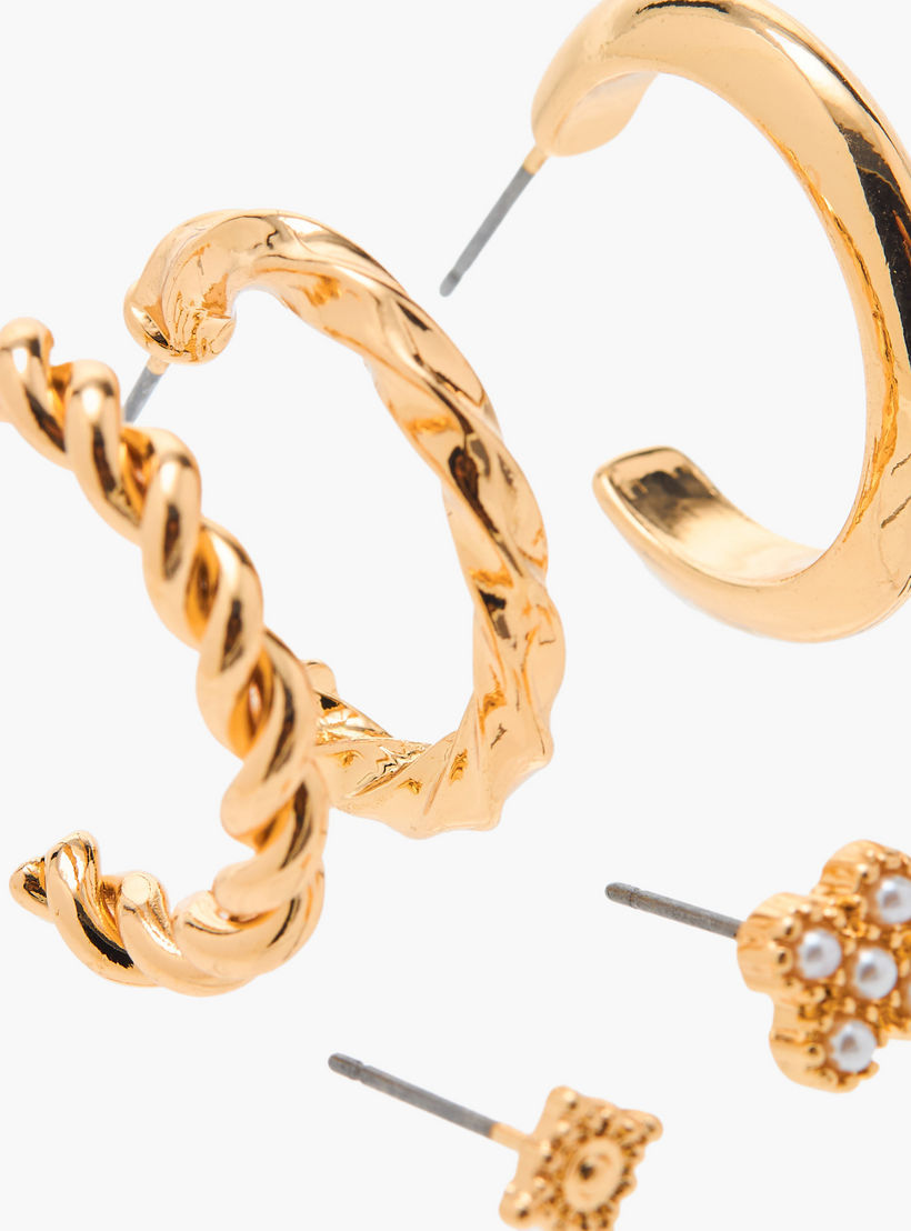 طقم حلقان ميتاليك بمكبس إغلاق خلفي 6 أزواج متنوعة من فلورا بيلا-women-watchesandjewellery-jewellery-earrings-image-3