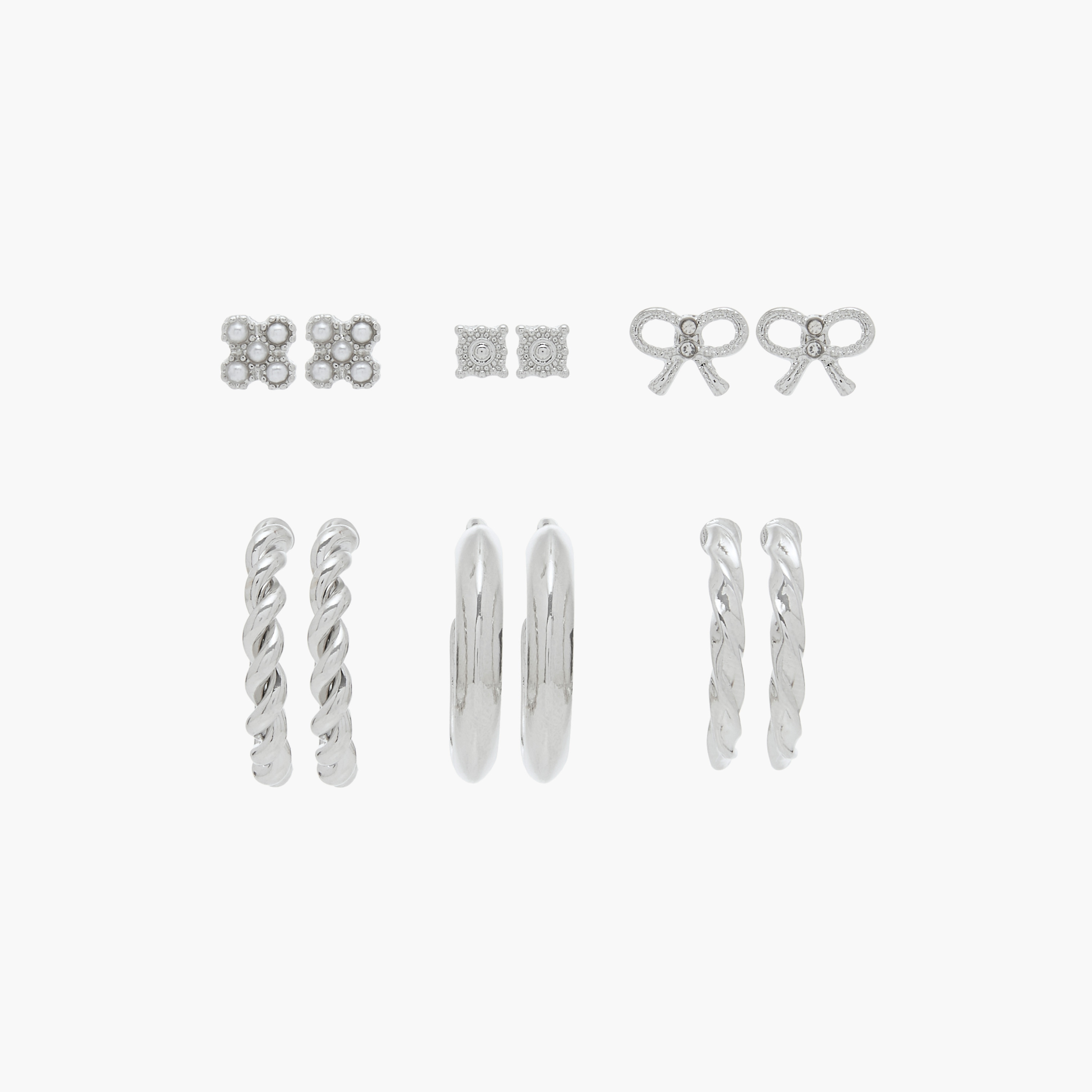 طقم حلقان ميتاليك بمكبس إغلاق خلفي 6 أزواج متنوعة من فلورا بيلا-women-watchesandjewellery-jewellery-earrings-image-1