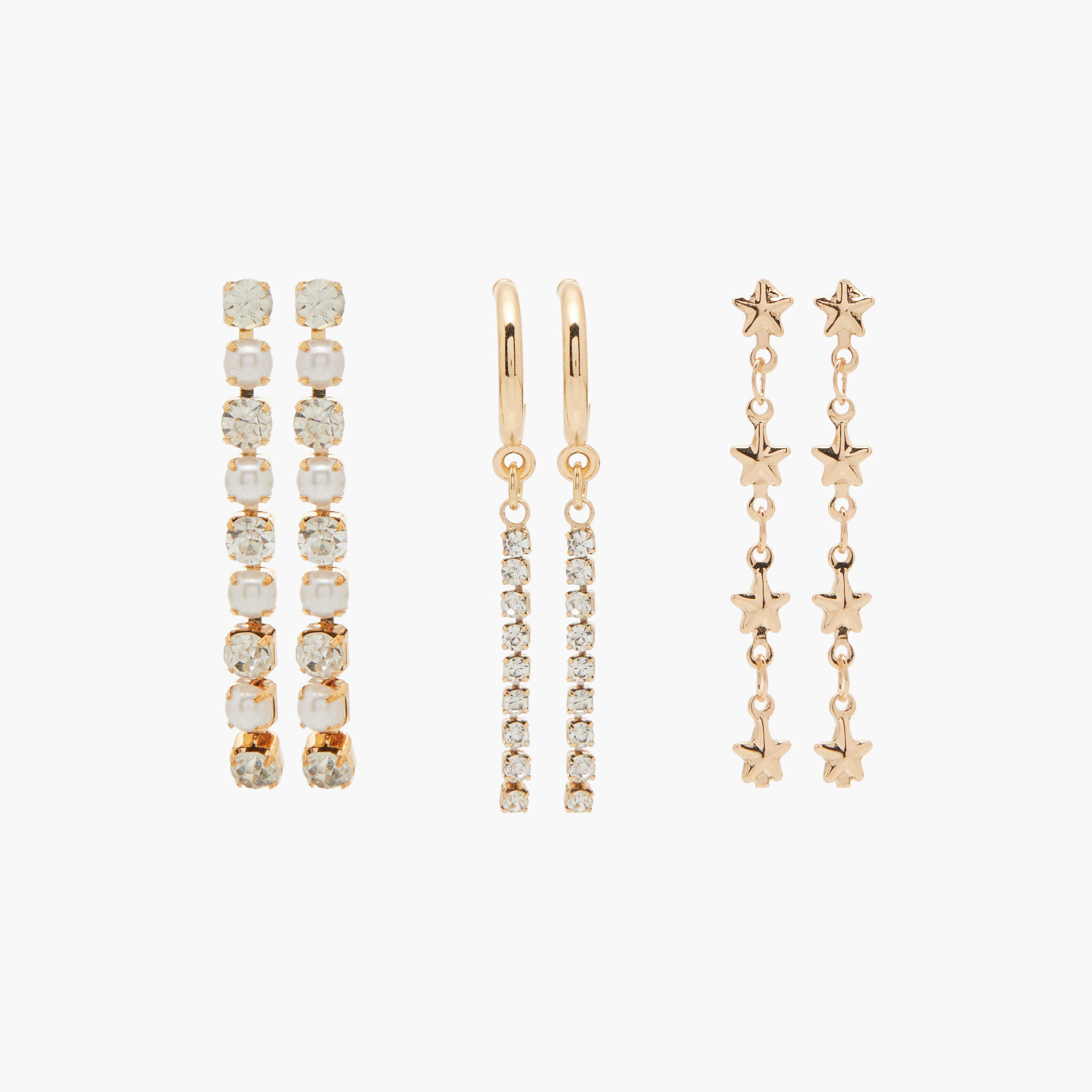 Flora Bella Stone Embellished Dangler Earrings with Pushback Closure - Set of 3-women-watchesandjewellery-jewellery-earrings-image-1