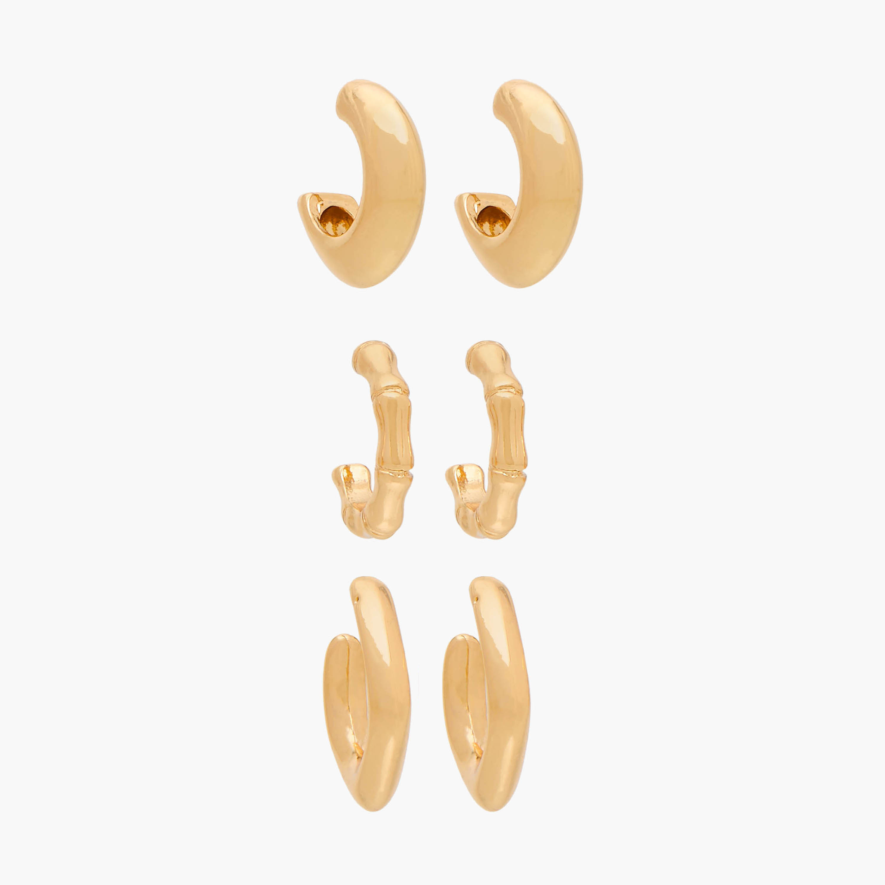 حلقان ميتاليك بمكبس إغلاق خلفي من فلورا بيلا - طقم 3 أزواج-women-watchesandjewellery-jewellery-earrings-image-1