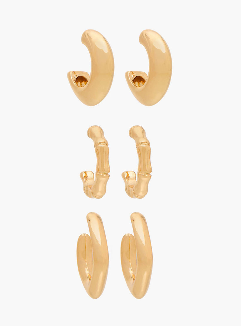 حلقان ميتاليك بمكبس إغلاق خلفي من فلورا بيلا - طقم 3 أزواج-women-watchesandjewellery-jewellery-earrings-image-1