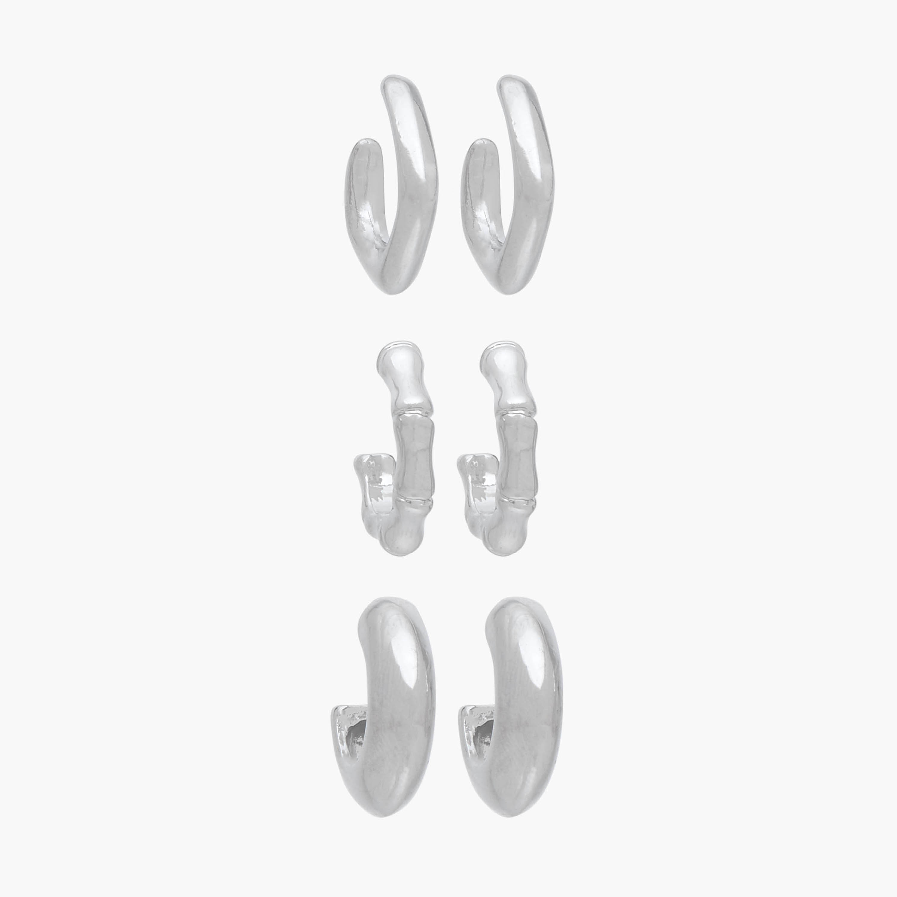 Flora Bella Metallic Earrings with Pushback Closure - Set of 3-women-watchesandjewellery-jewellery-earrings-image-1