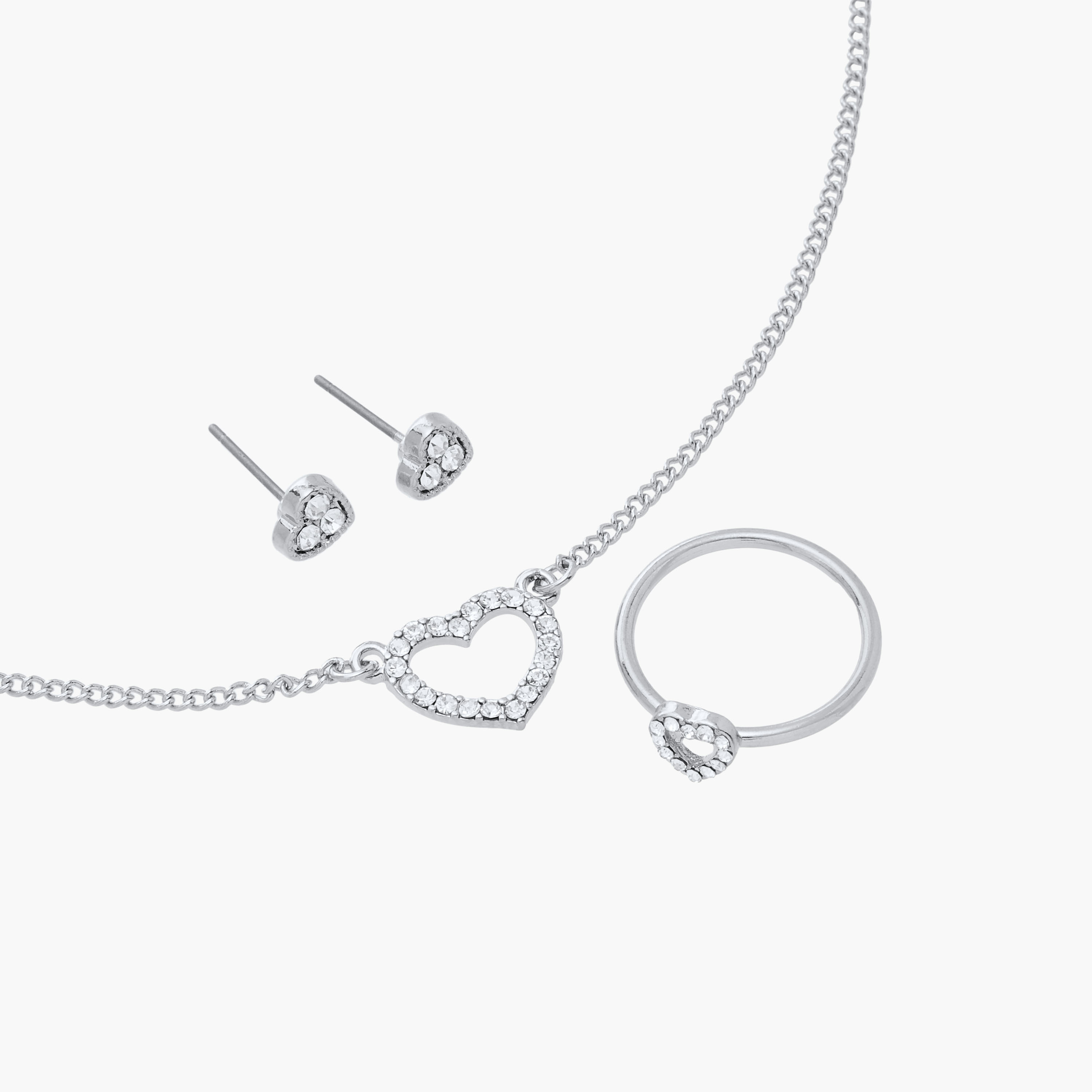 طقم خاتم وحلق وعقد بدلاية قلب مزينة من فلورا بيلا-women-watchesandjewellery-jewellery-jewellerysets-image-5