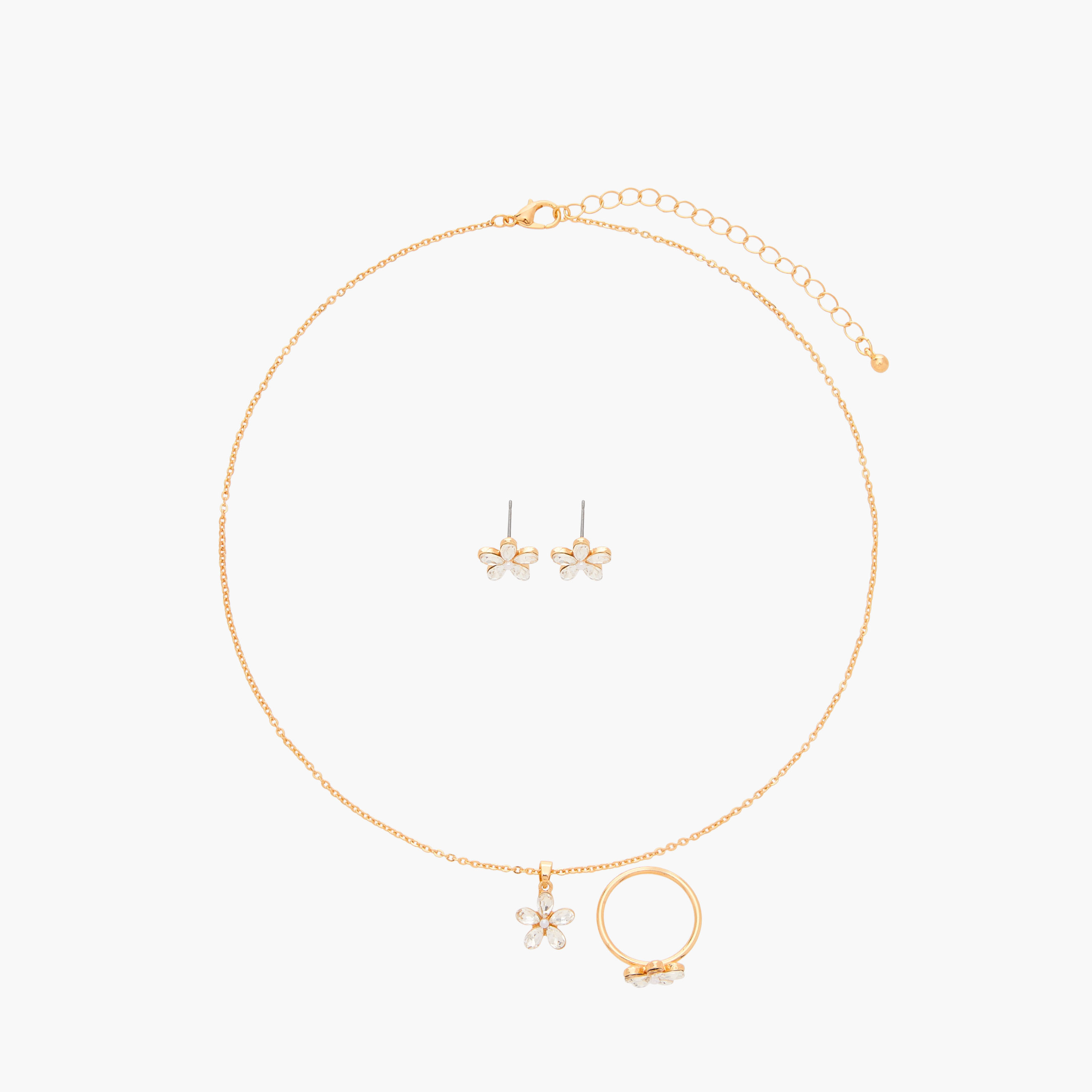 طقم عقد بدلاية مزينة بالأزهار مع حلق وخاتم من فلورا بيلا-women-watchesandjewellery-jewellery-jewellerysets-image-1