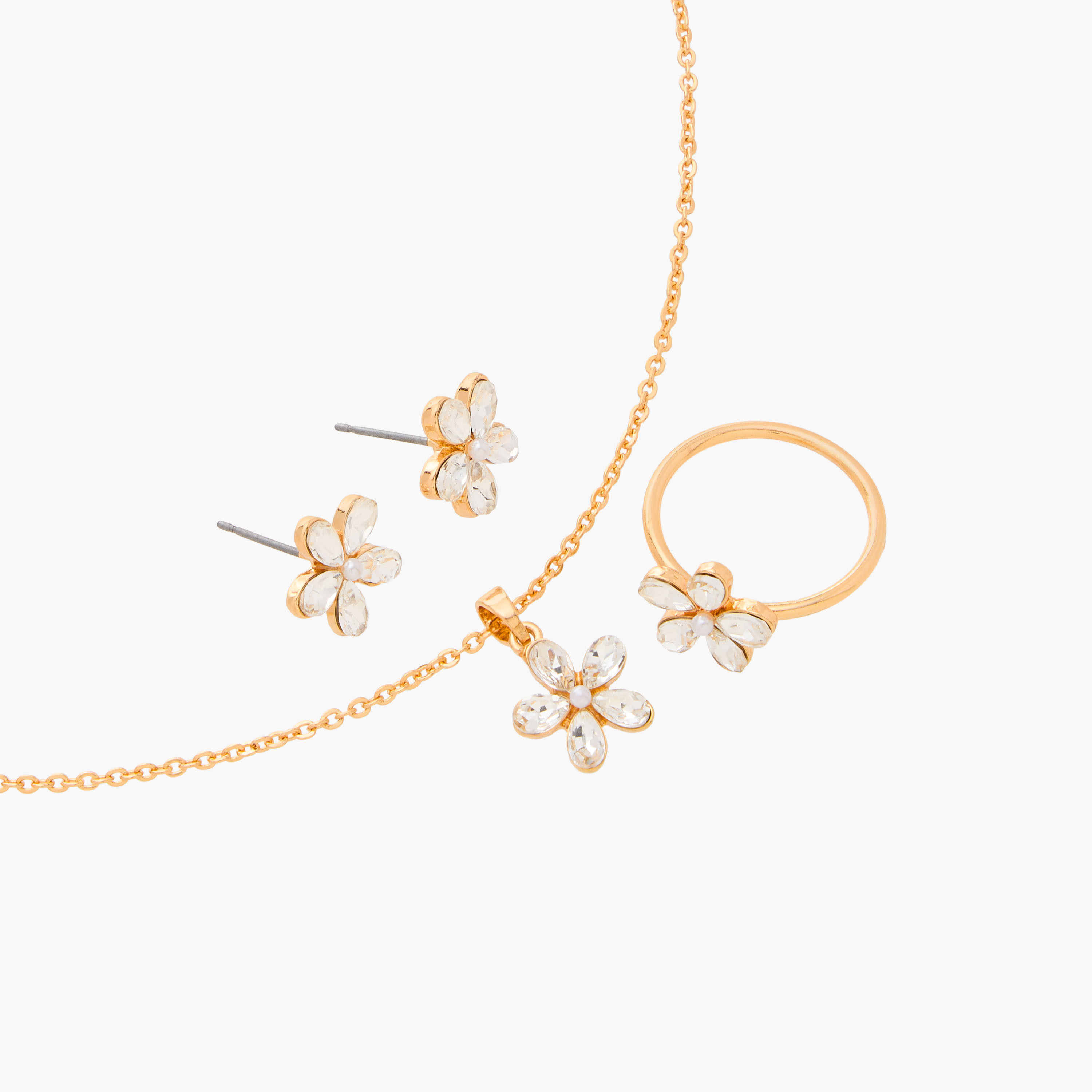 طقم عقد بدلاية مزينة بالأزهار مع حلق وخاتم من فلورا بيلا-women-watchesandjewellery-jewellery-jewellerysets-image-3