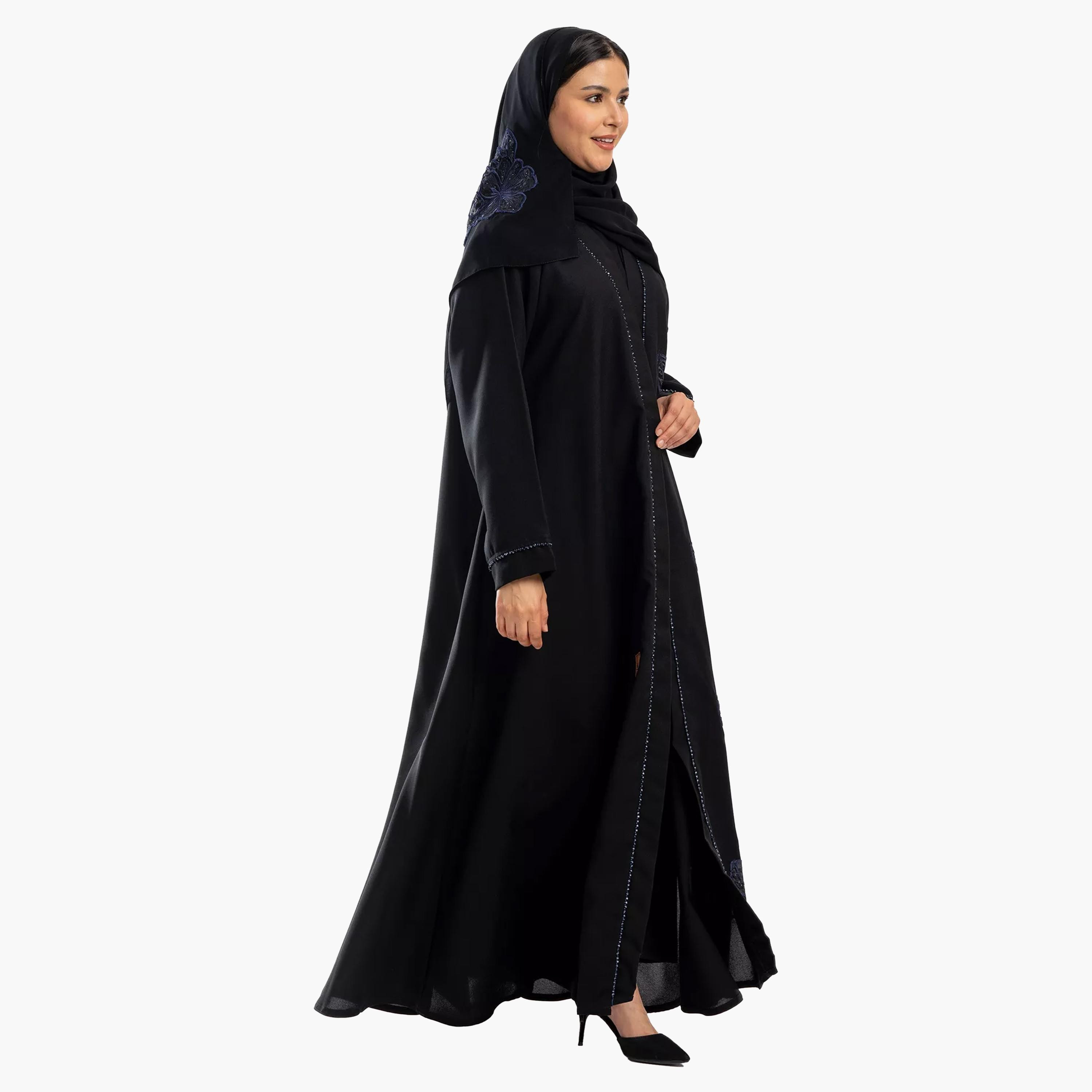 عباية نسائية سوداء مطرزة كلوش مع طرحة من زاهيه-women-arabicclothing-abayas-image-2