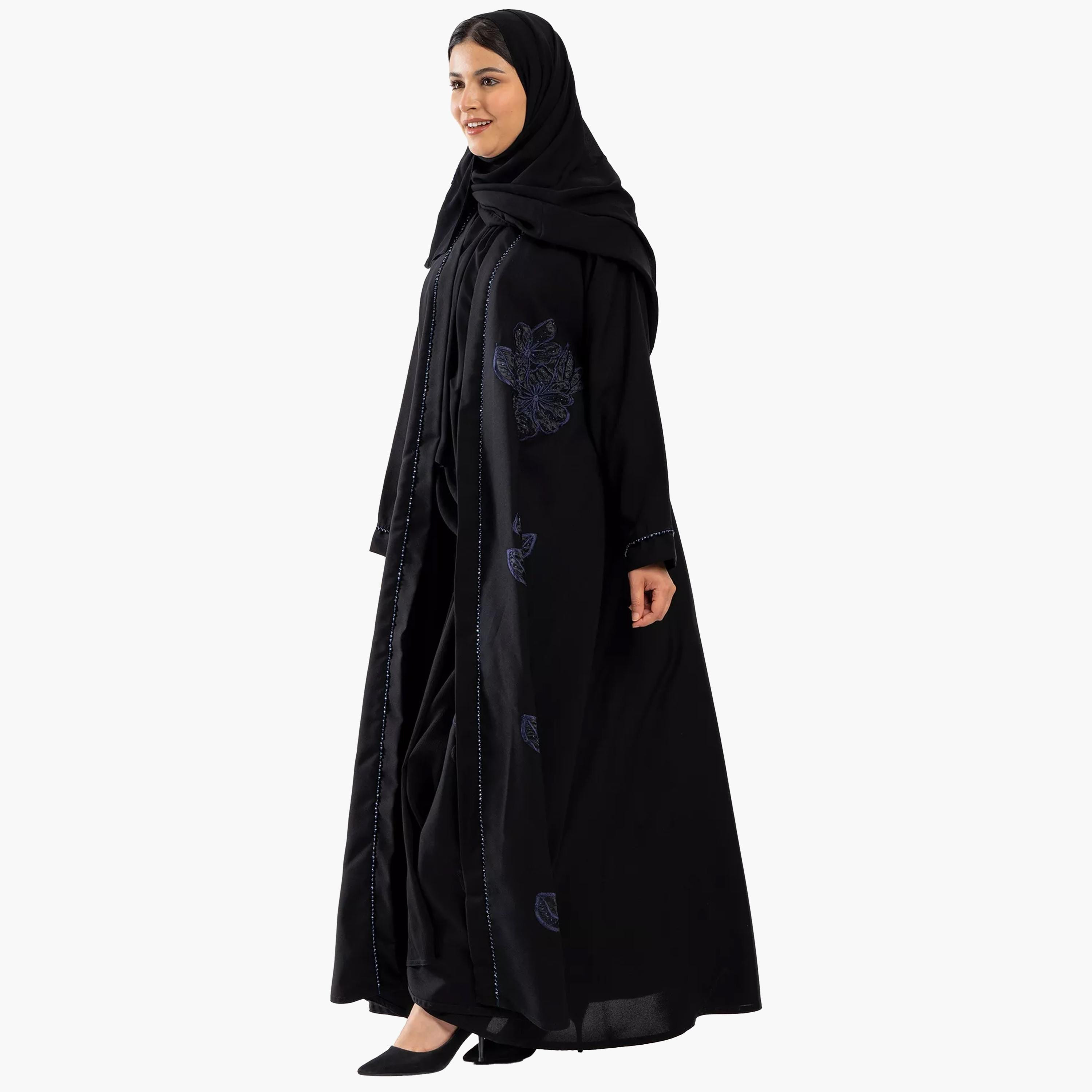 عباية نسائية سوداء مطرزة كلوش مع طرحة من زاهيه-women-arabicclothing-abayas-image-3