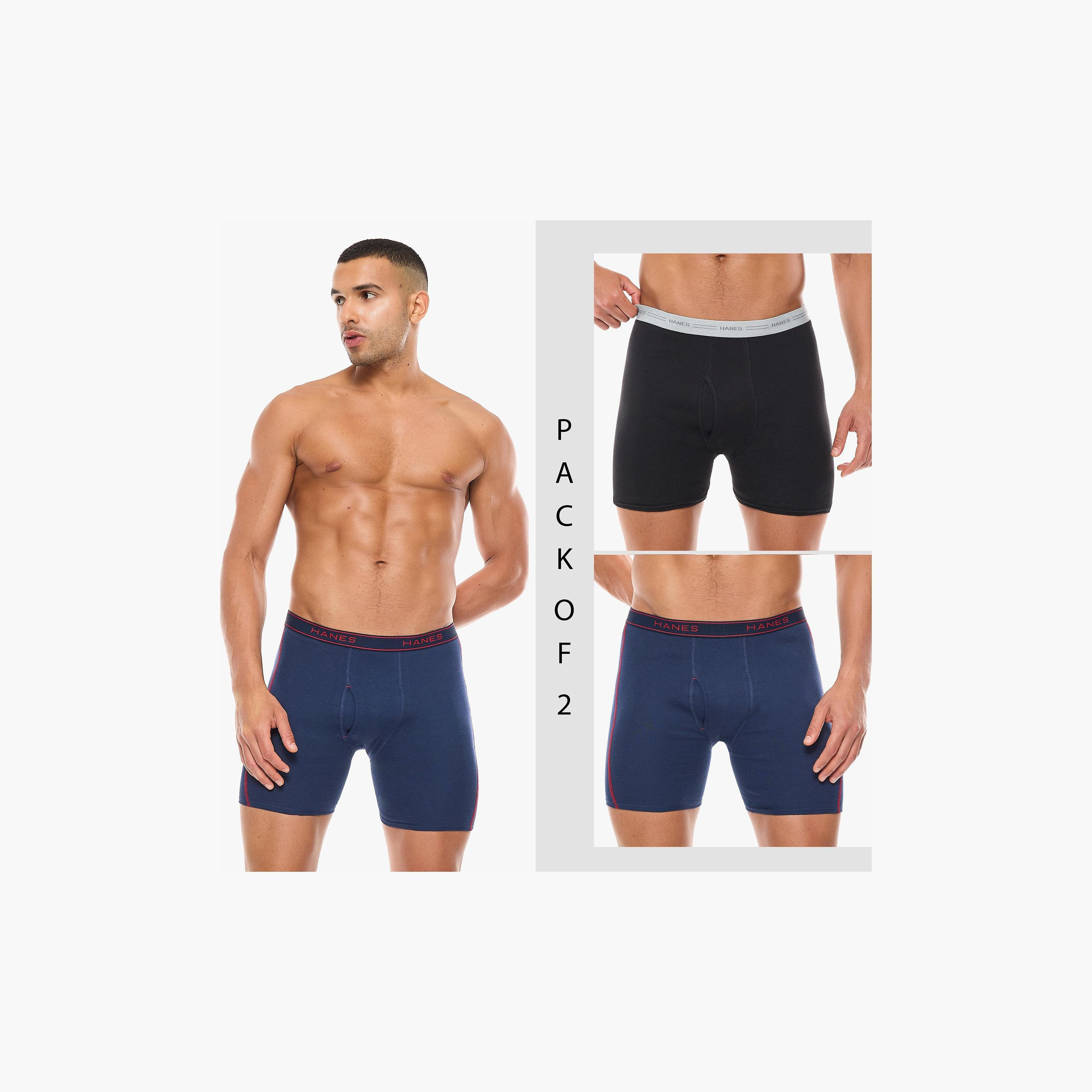 Hanes Assorted Pack of 2 Brand Print Waistband Men's Boxer Briefs-men-clothing-innerwear-underwear-image-2
