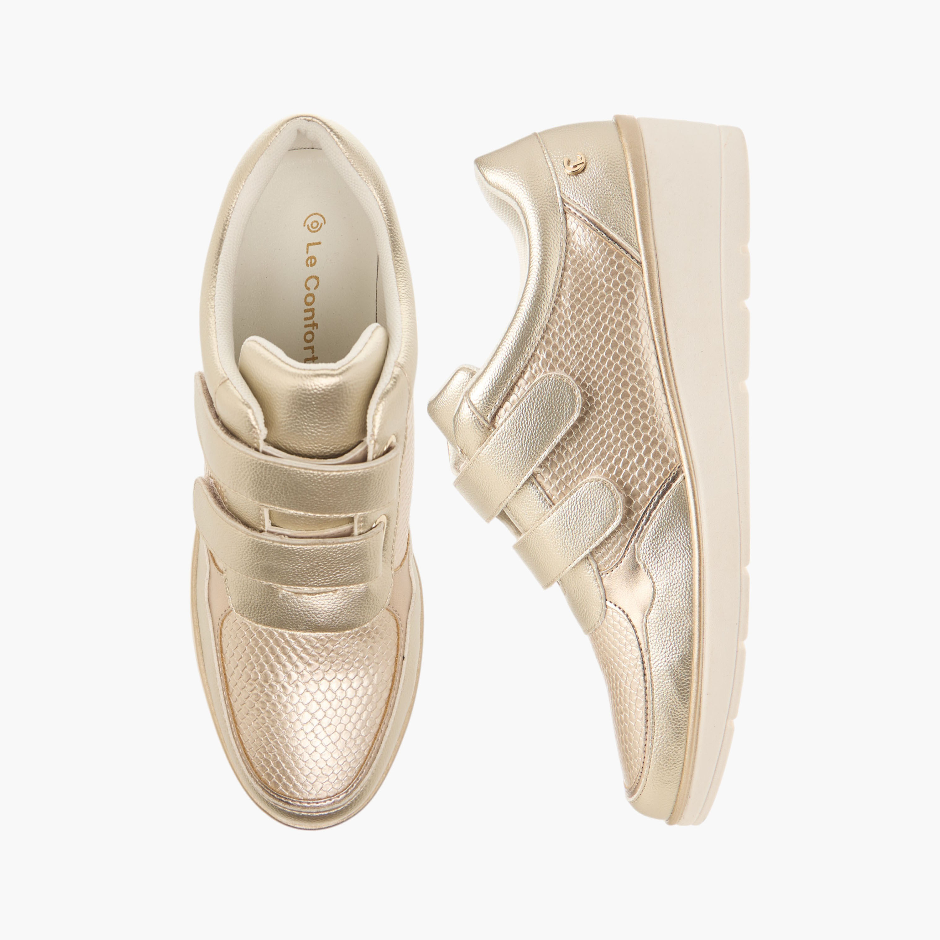 Le Confort Textured Wedge Heel Comfort Sneakers with Hook and Loop Closure-women-shoes-sneakers-image-1