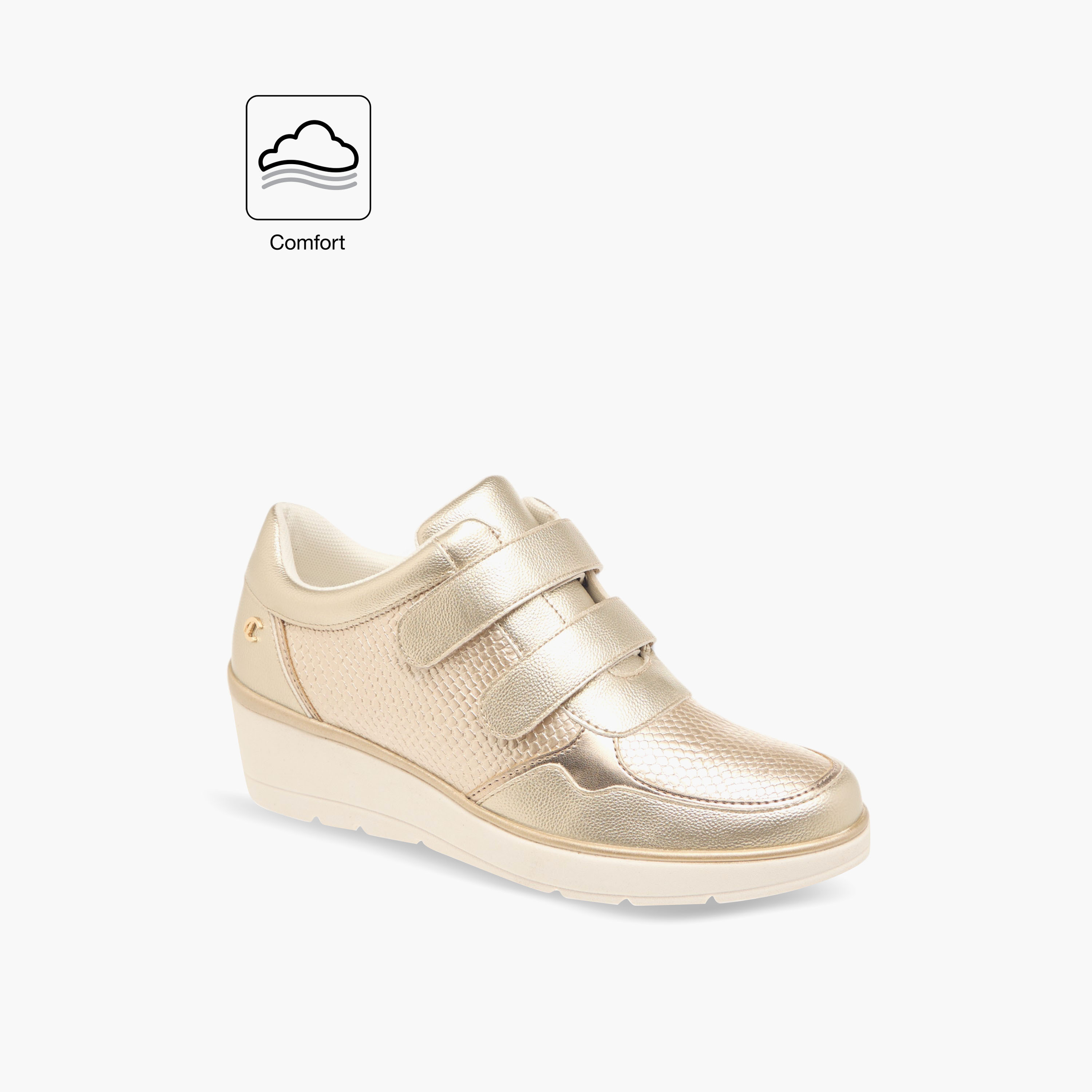 Le Confort Textured Wedge Heel Comfort Sneakers with Hook and Loop Closure-women-shoes-sneakers-image-2