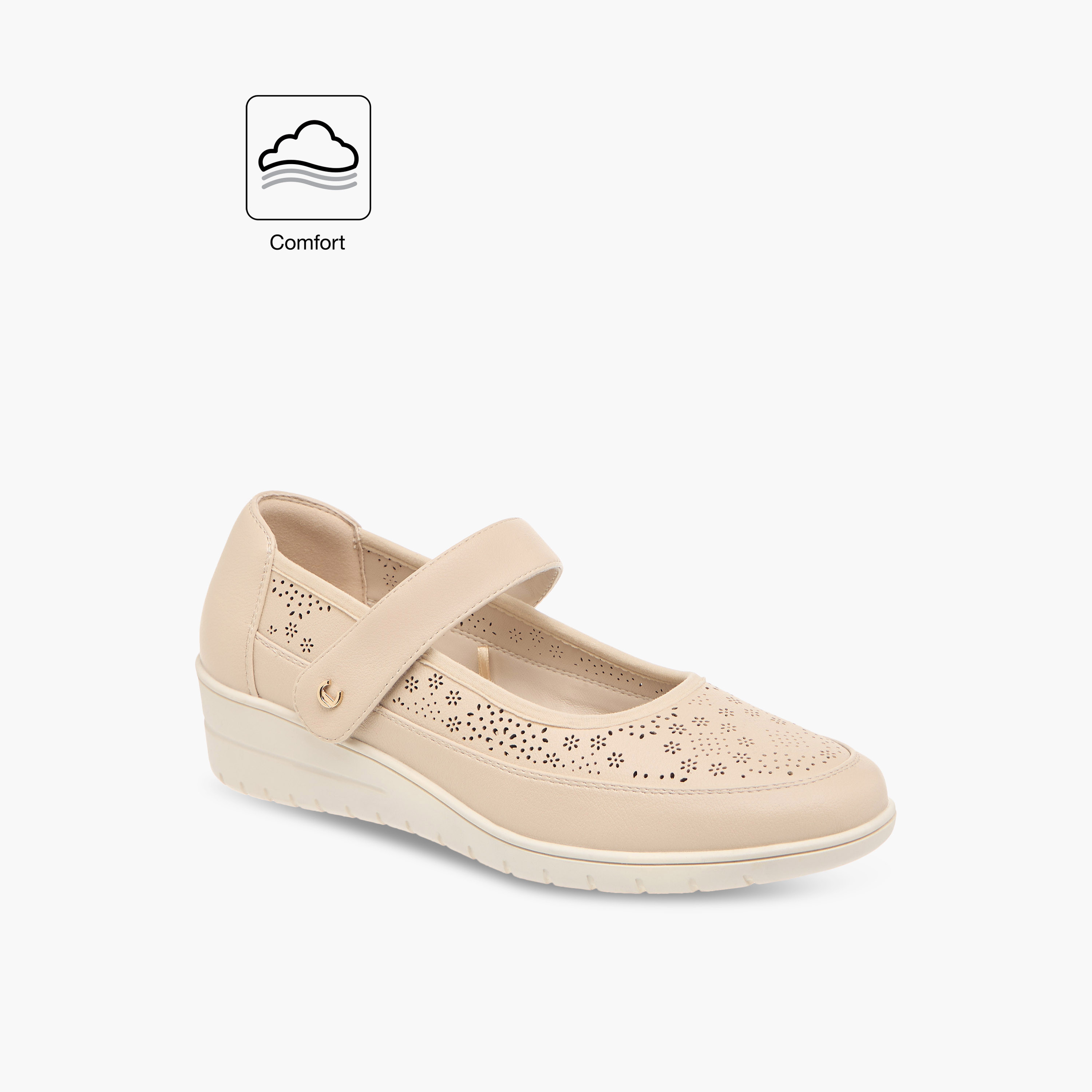 Le Confort Laser Cut Comfort Ballerina Shoes with Hook and Loop Closure-women-shoes-ballerinas-image-2