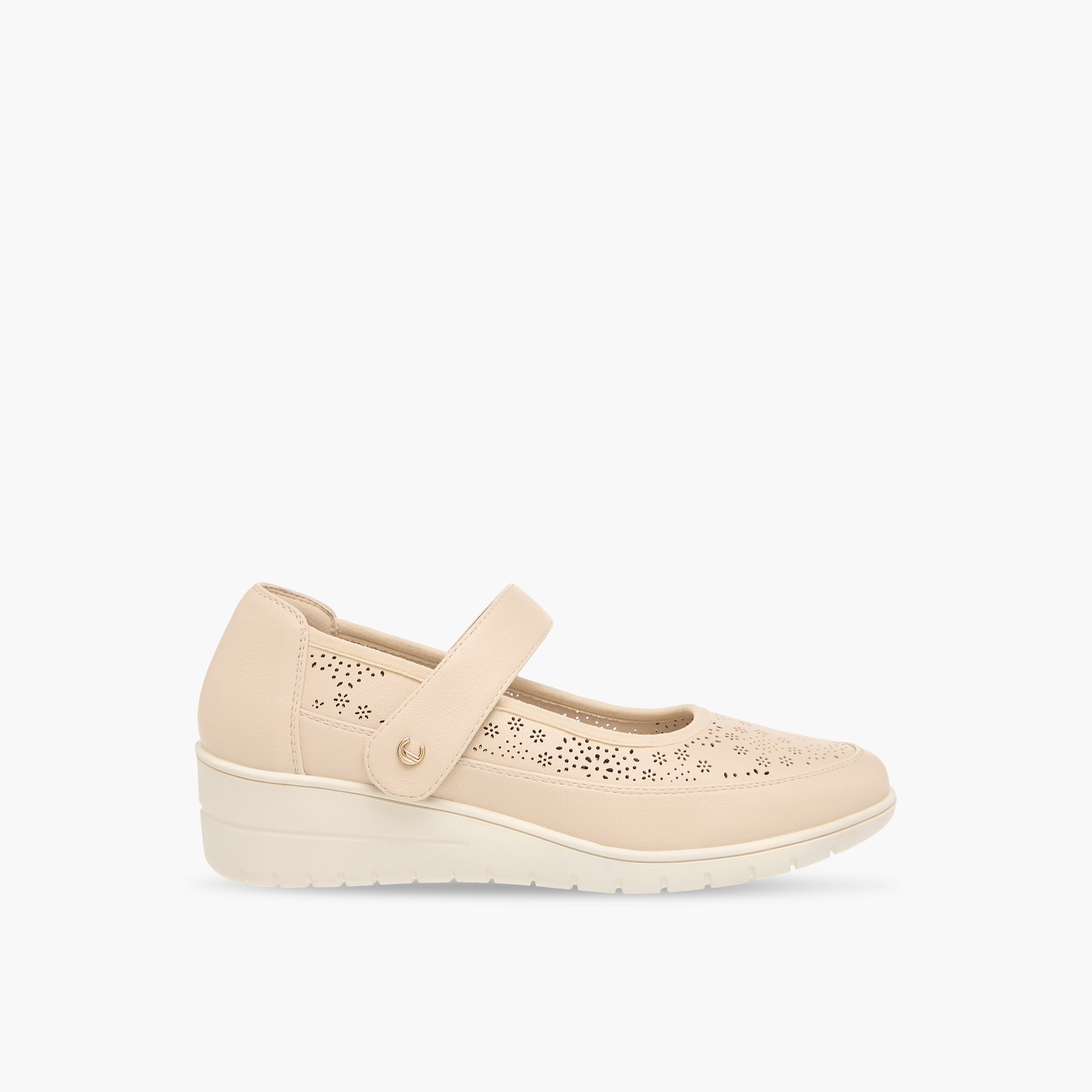 Le Confort Laser Cut Comfort Ballerina Shoes with Hook and Loop Closure-women-shoes-ballerinas-image-3
