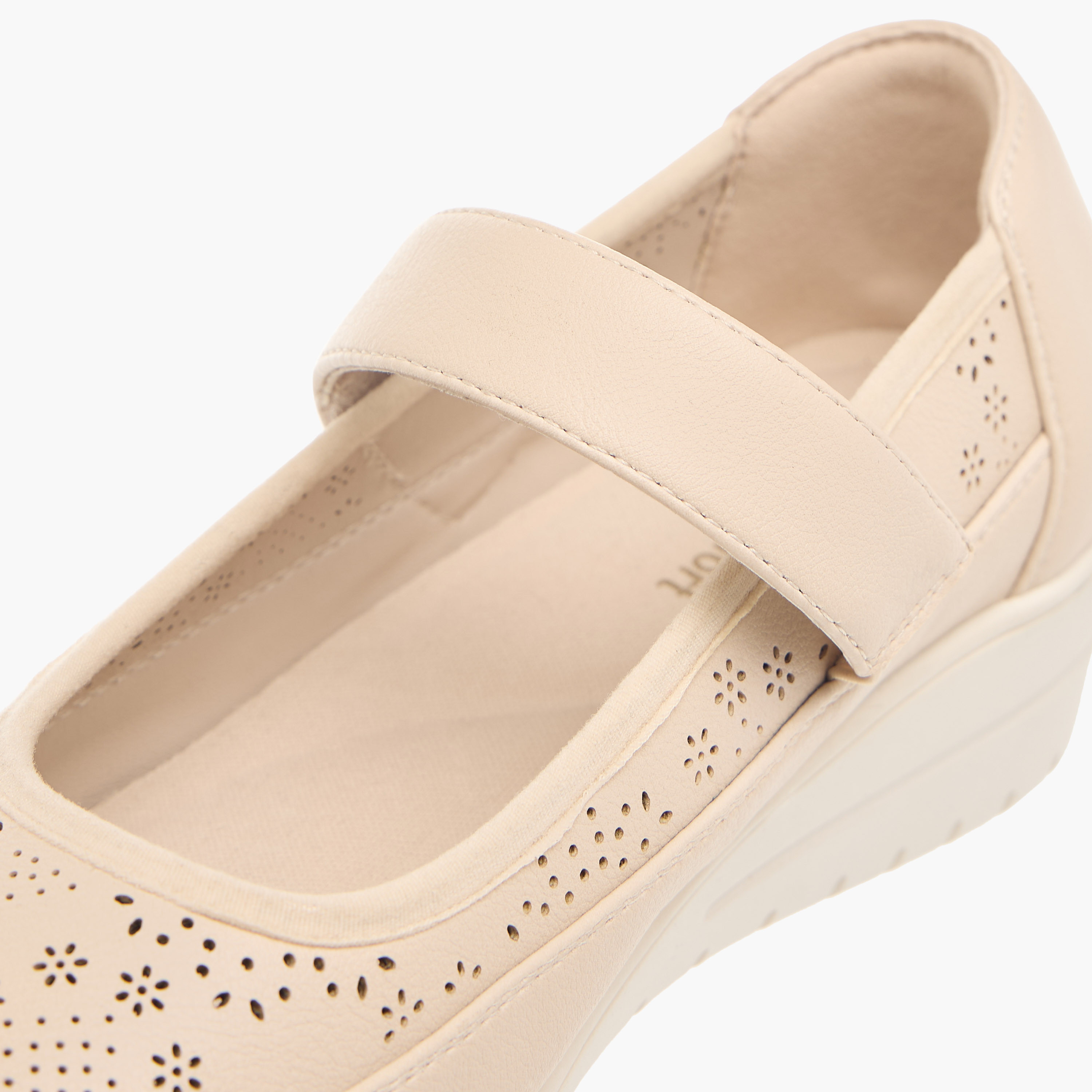 Le Confort Laser Cut Comfort Ballerina Shoes with Hook and Loop Closure-women-shoes-ballerinas-image-4