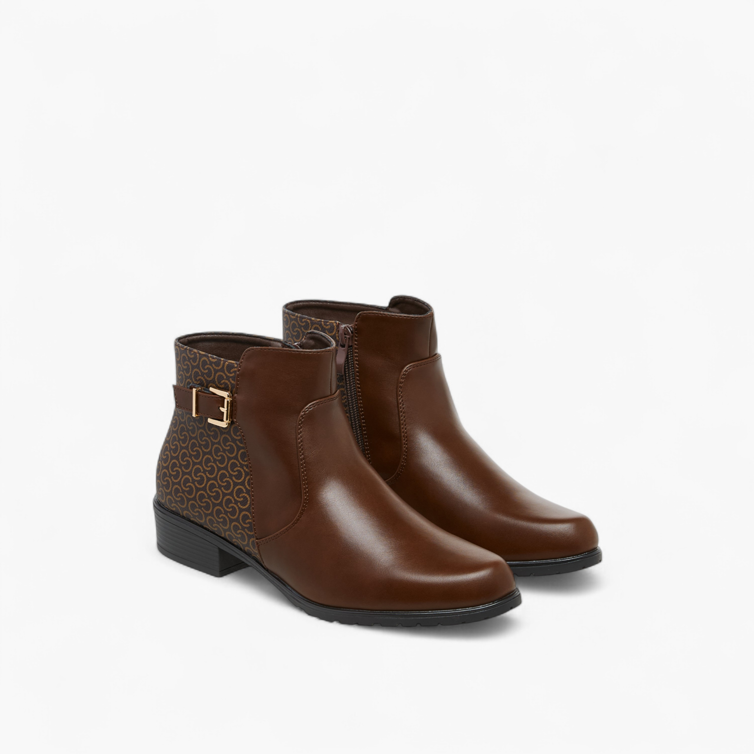 Celeste Women's Buckle Accent Block Heeled Ankle Boots with Zip Closure-women-shoes-boots-image-1