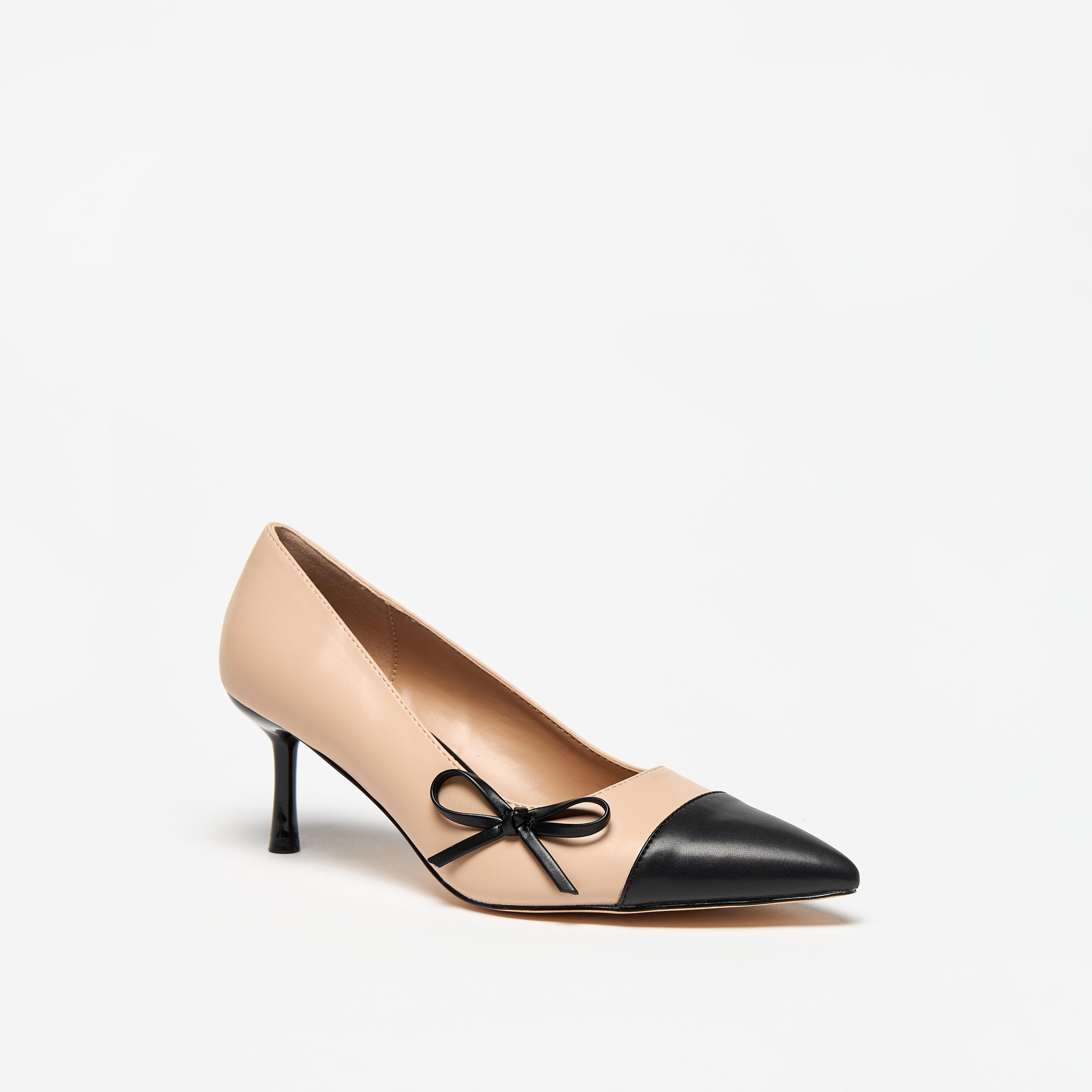 Flora Bella Dual Tone Slip-On Pumps with Kitten Heels and Bow Applique-women-shoes-heels-image-1