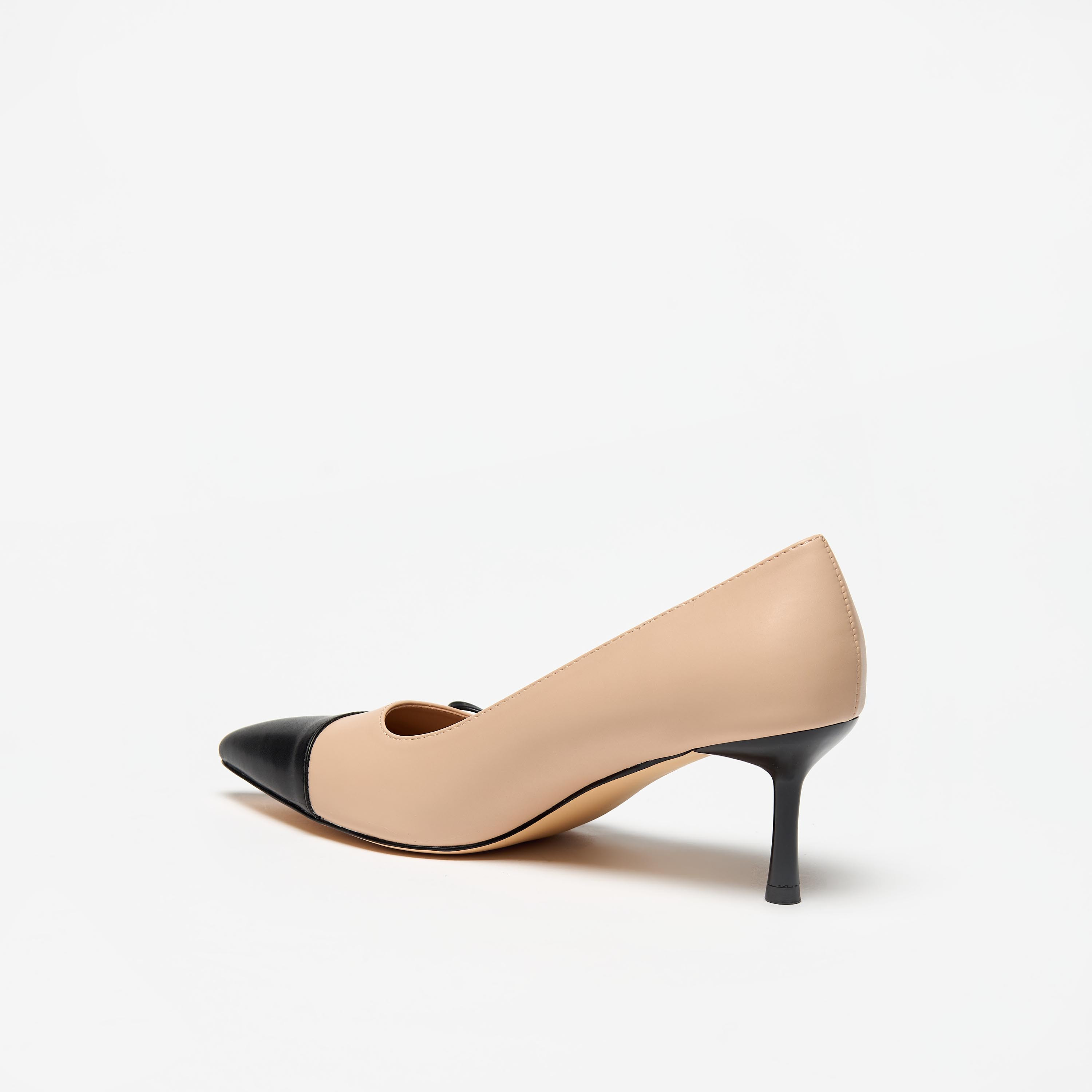 Flora Bella Dual Tone Slip-On Pumps with Kitten Heels and Bow Applique-women-shoes-heels-image-2