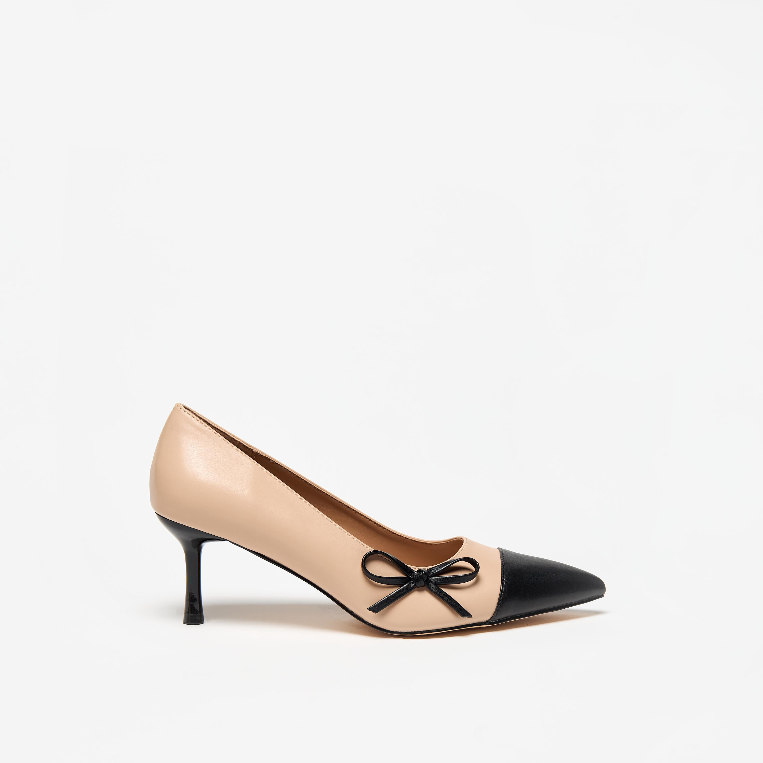 Flora Bella Dual Tone Slip-On Pumps with Kitten Heels and Bow Applique-women-shoes-heels-image-3