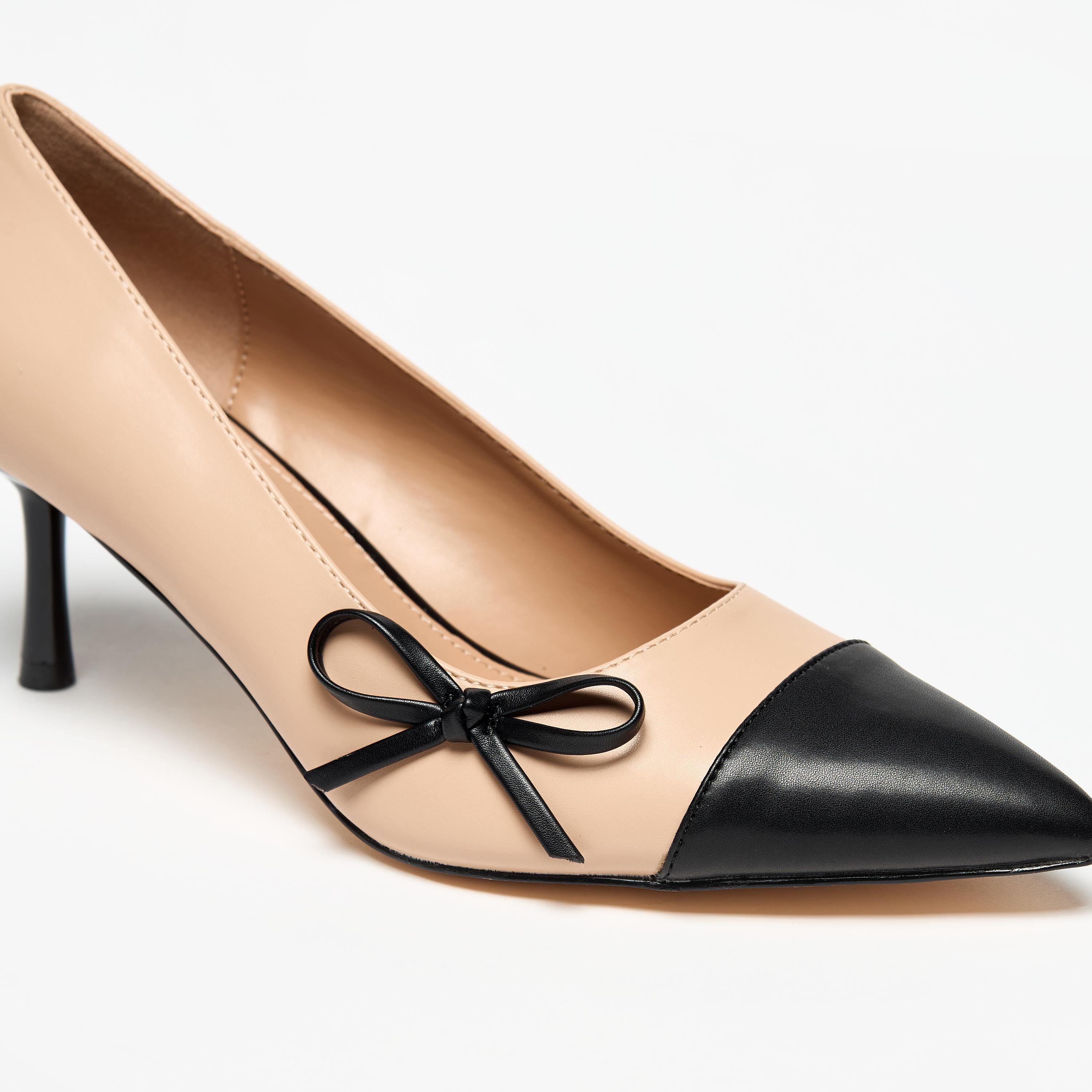 Flora Bella Dual Tone Slip-On Pumps with Kitten Heels and Bow Applique-women-shoes-heels-image-5
