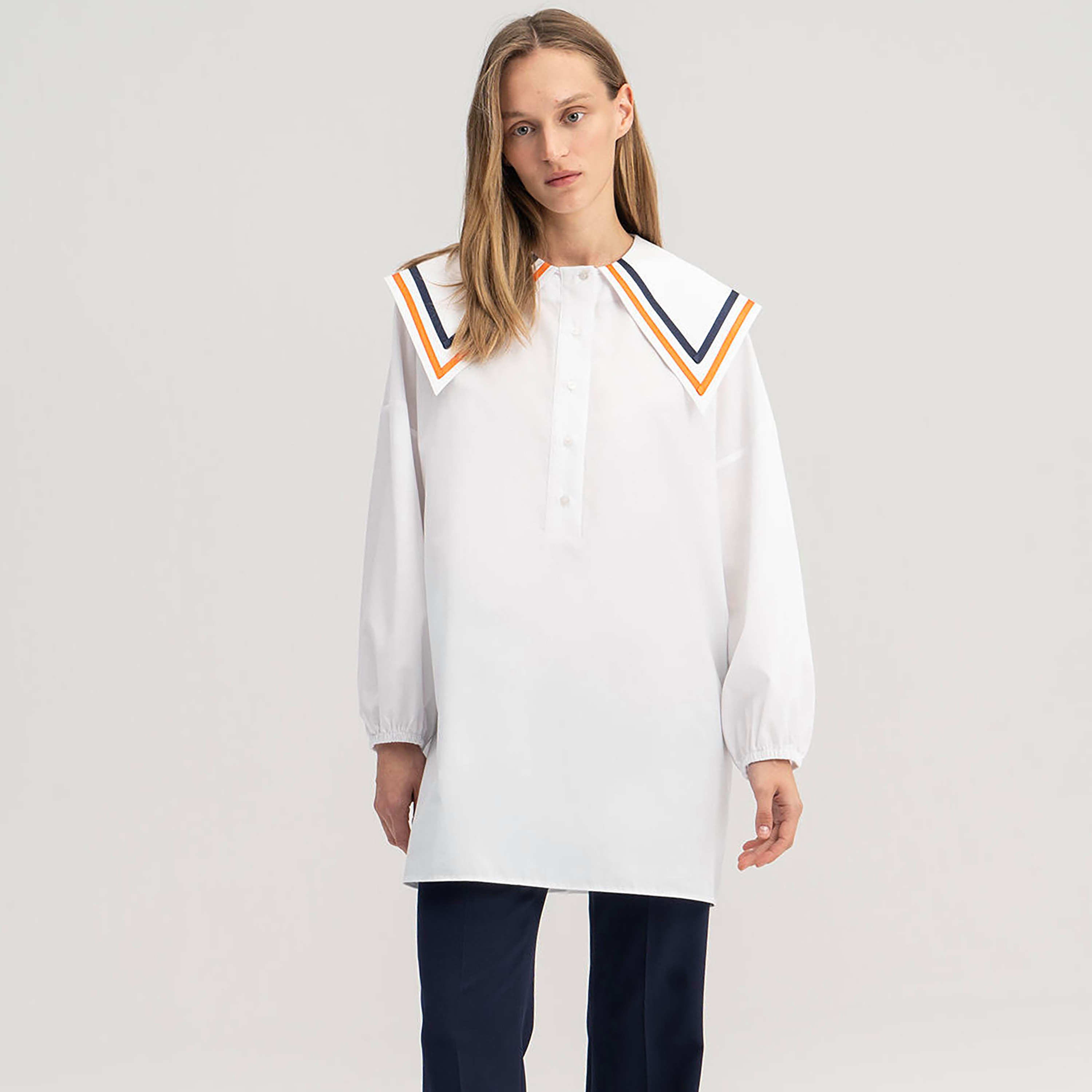 Touche Prive Plain Peter Pan Collar Long Sleeves Tunic-women-clothing-shirtsandblouses-blouses-image-1