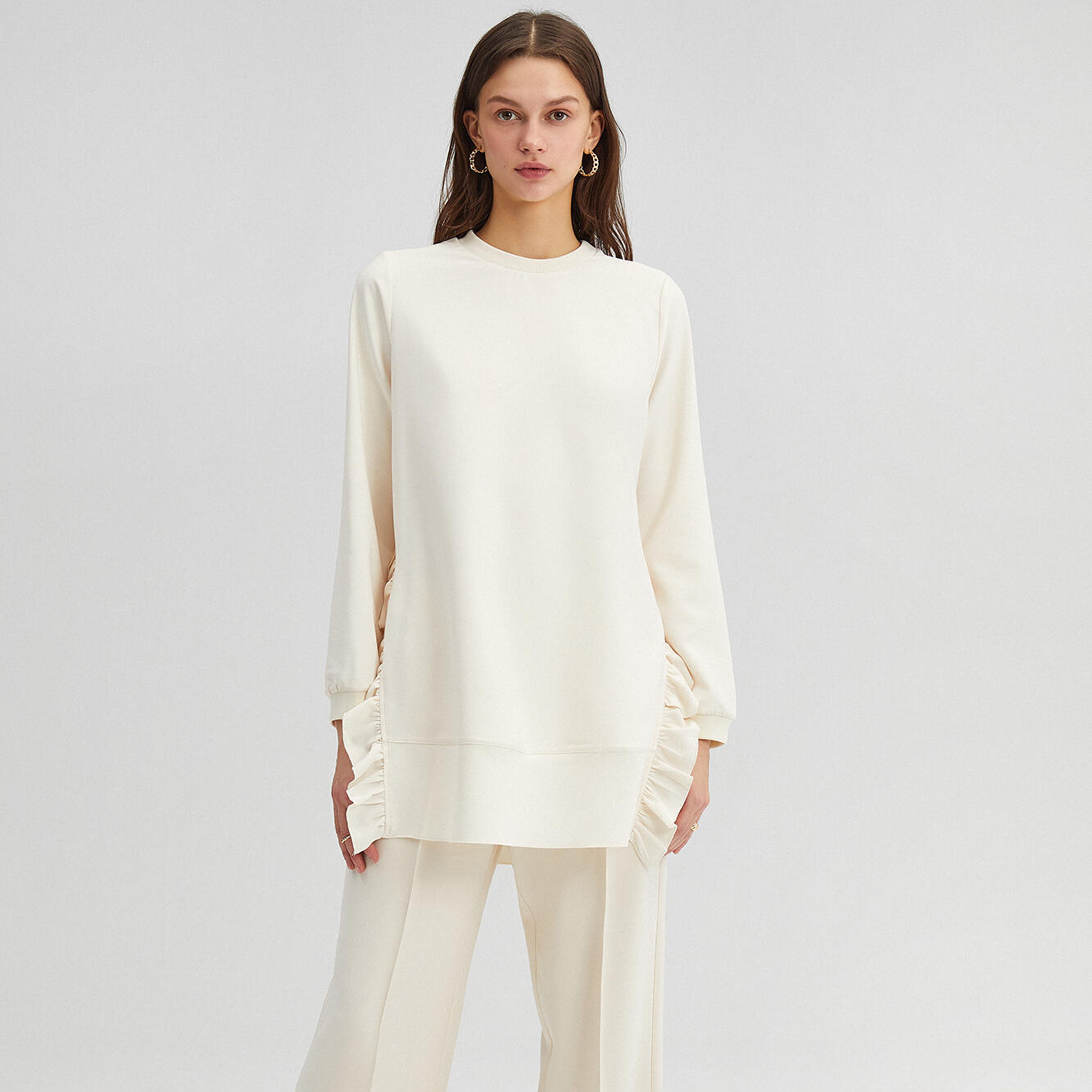 تونيك بأكمام طويلة وياقة مستديرة سادة من توش بريف-women-clothing-shirtsandblouses-blouses-image-1