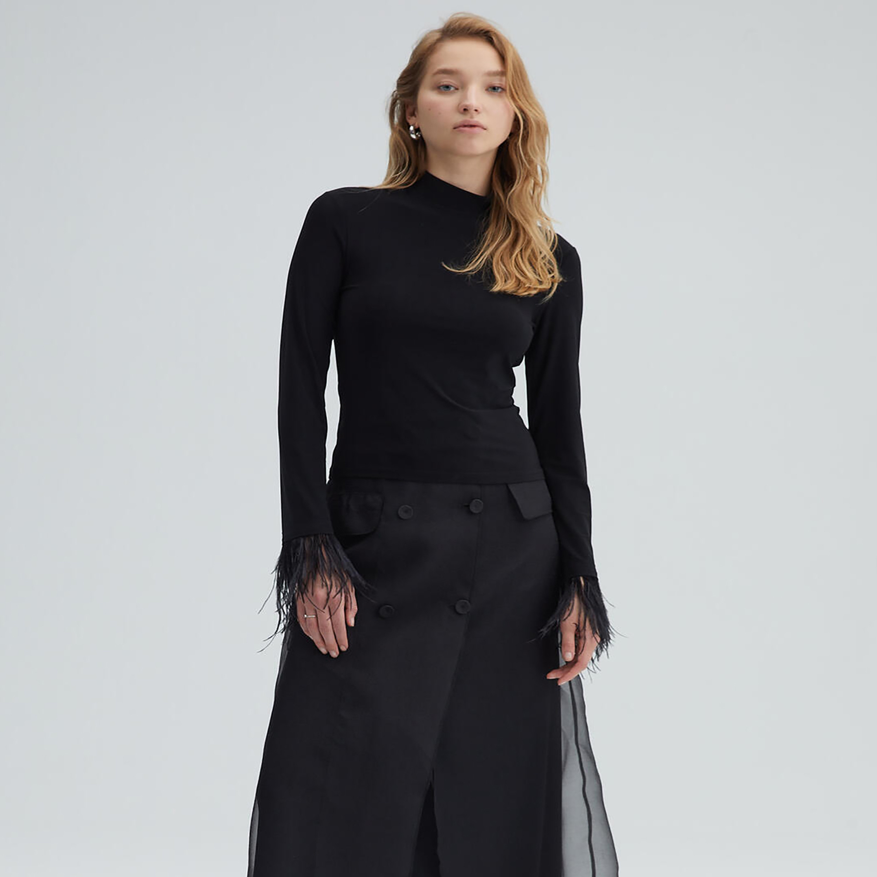 Touche Prive Plain High Neck Long Sleeves Top-women-clothing-shirtsandblouses-blouses-image-1