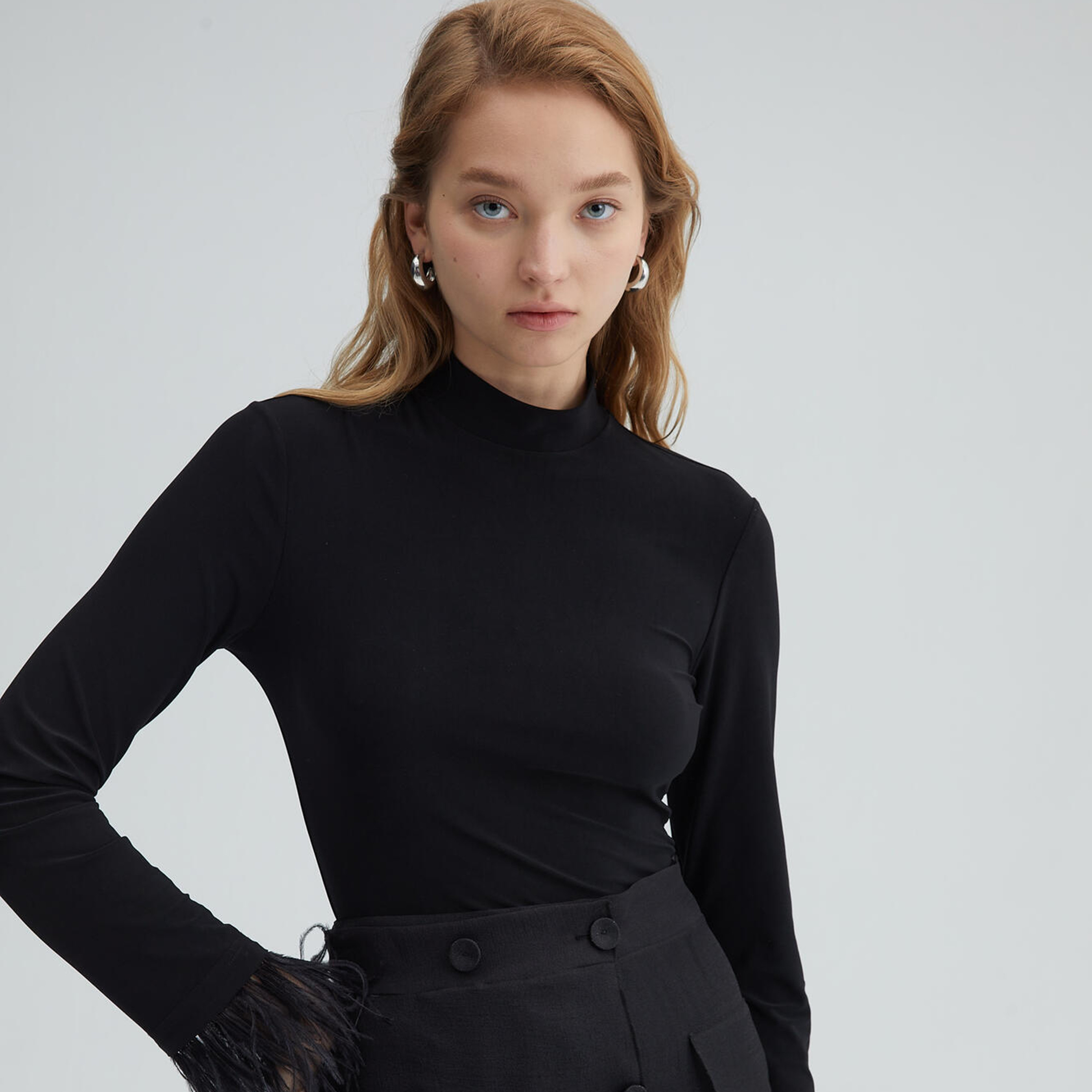 Touche Prive Plain High Neck Long Sleeves Top-women-clothing-shirtsandblouses-blouses-image-3
