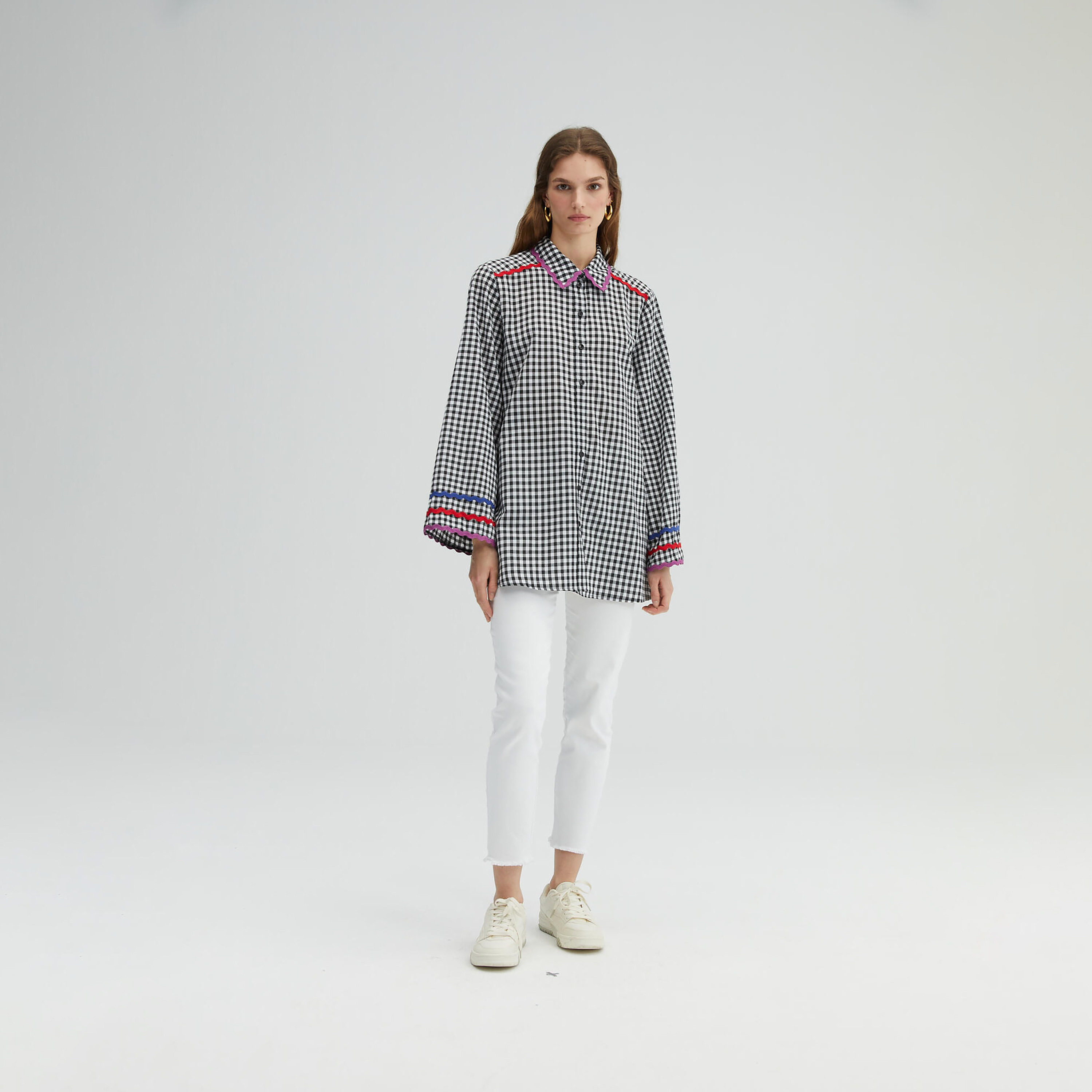Touche Prive Checked Collared Long Sleeves Shirt-women-clothing-shirtsandblouses-blouses-image-2
