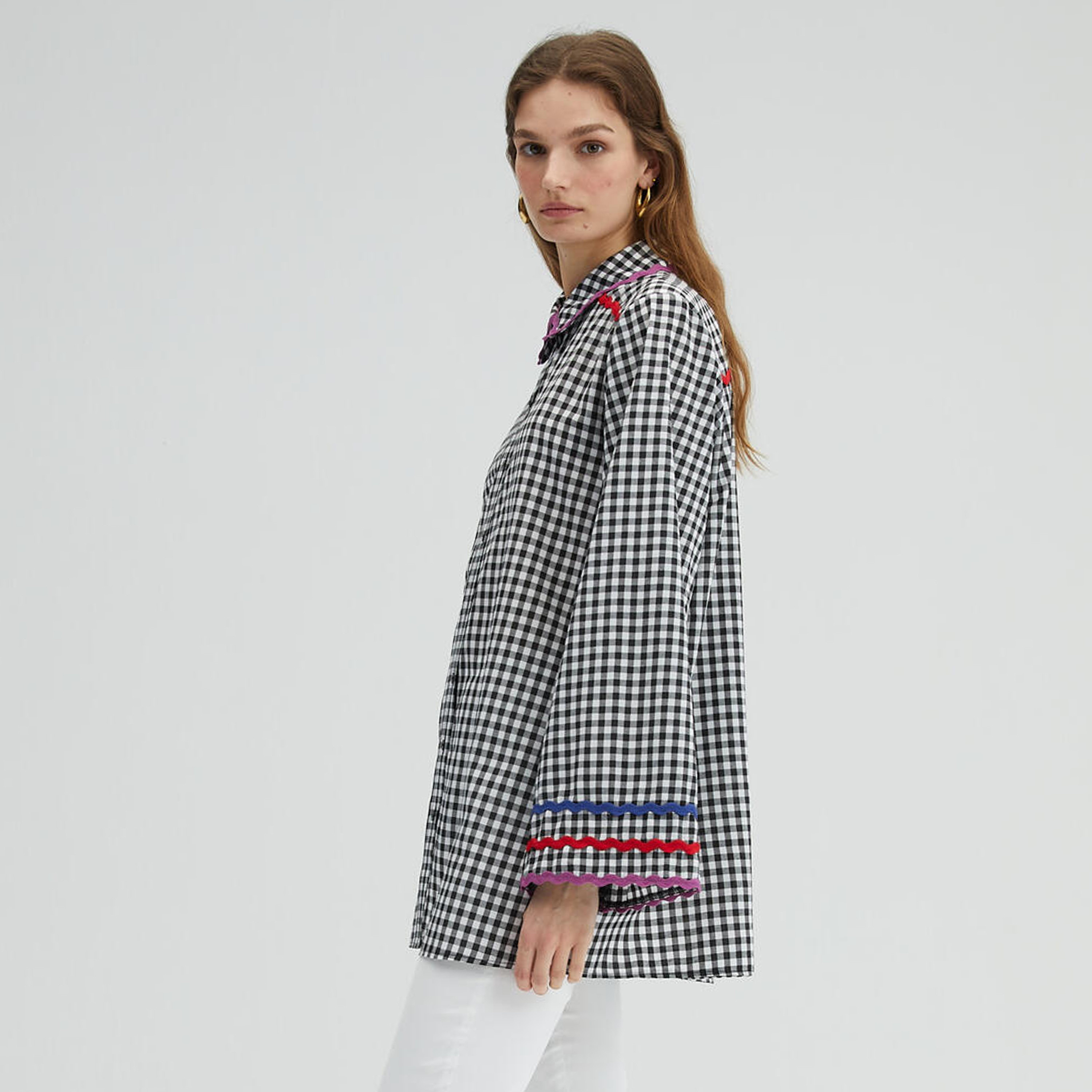 Touche Prive Checked Collared Long Sleeves Shirt-women-clothing-shirtsandblouses-blouses-image-3