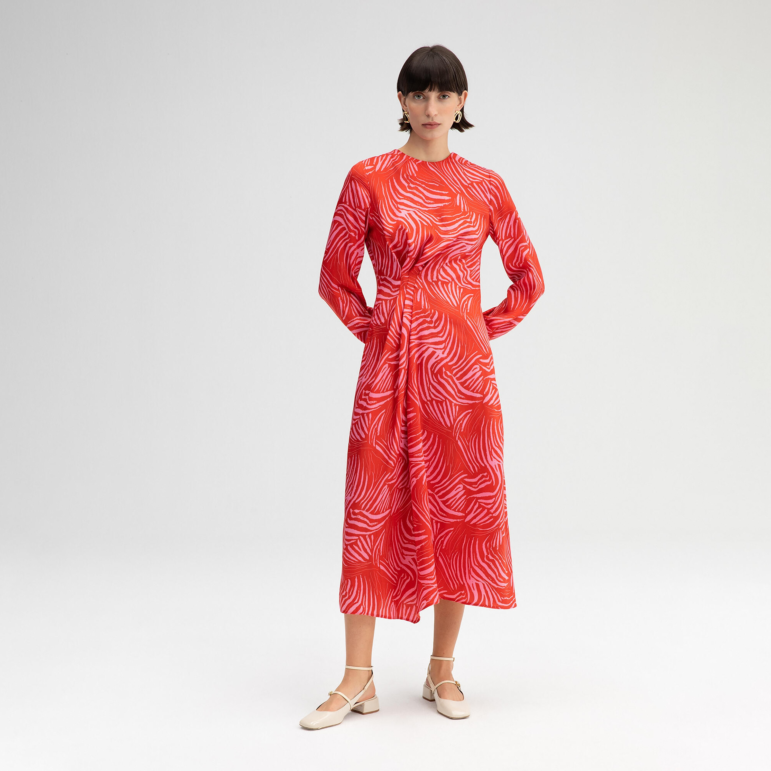 فستان ميدي بطبعات مع رقبة دائرية من توش بريف-women-clothing-dresses-image-2
