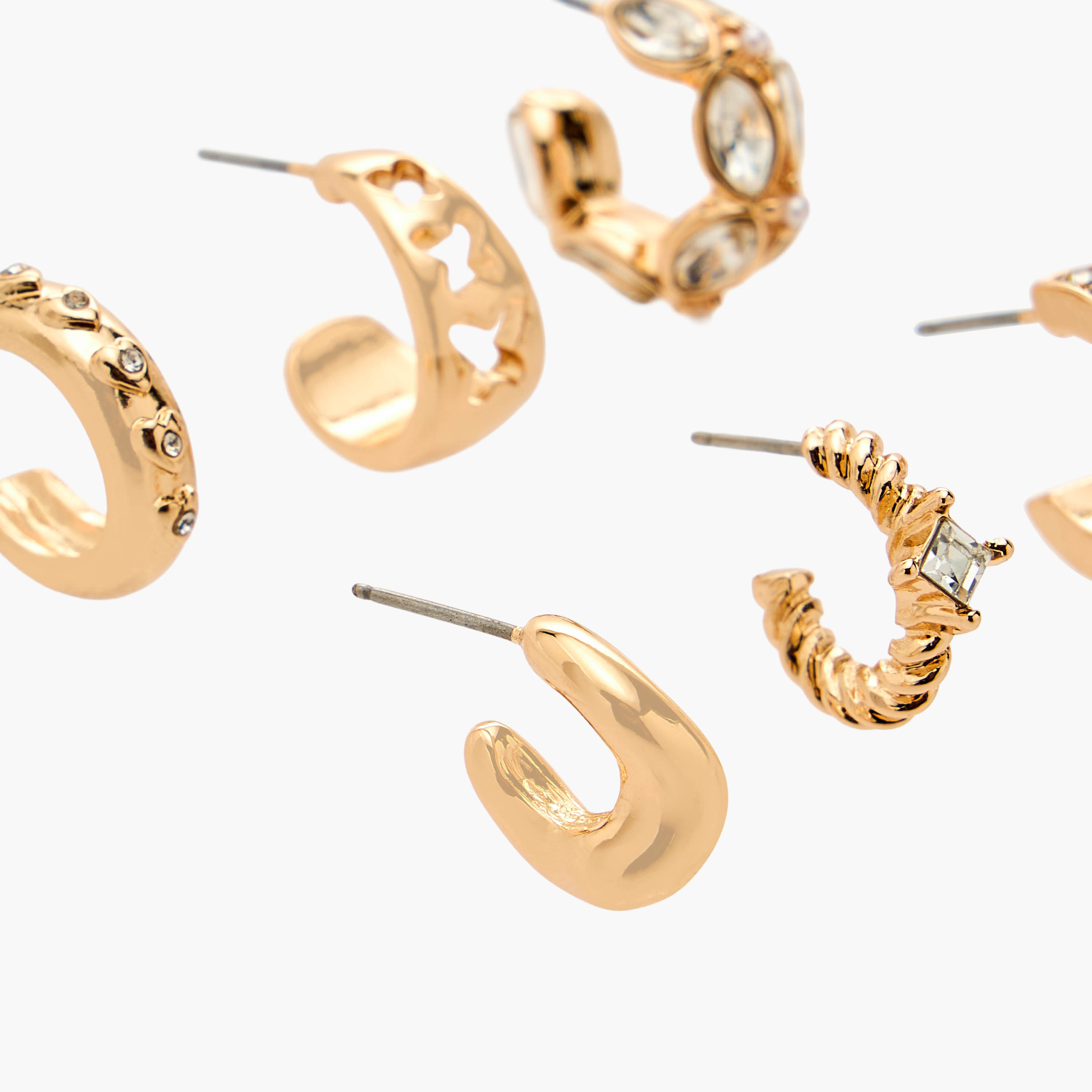 Flora Bella Pack of 6 Gold Tone Embellished Hoop Earrings with Pushback Closure-women-watchesandjewellery-jewellery-earrings-image-3