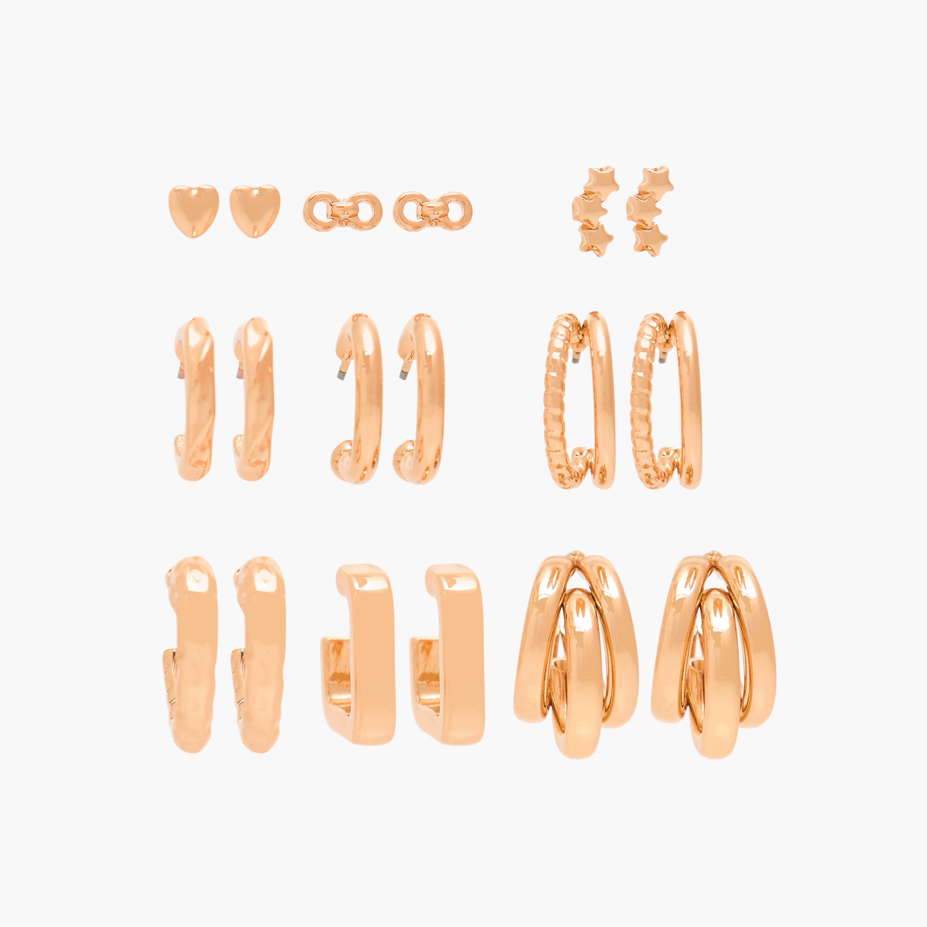 Flora Bella Pack of 9 Gold Tone Assorted Earrings Set with Pushback Closure-women-watchesandjewellery-jewellery-earrings-image-1