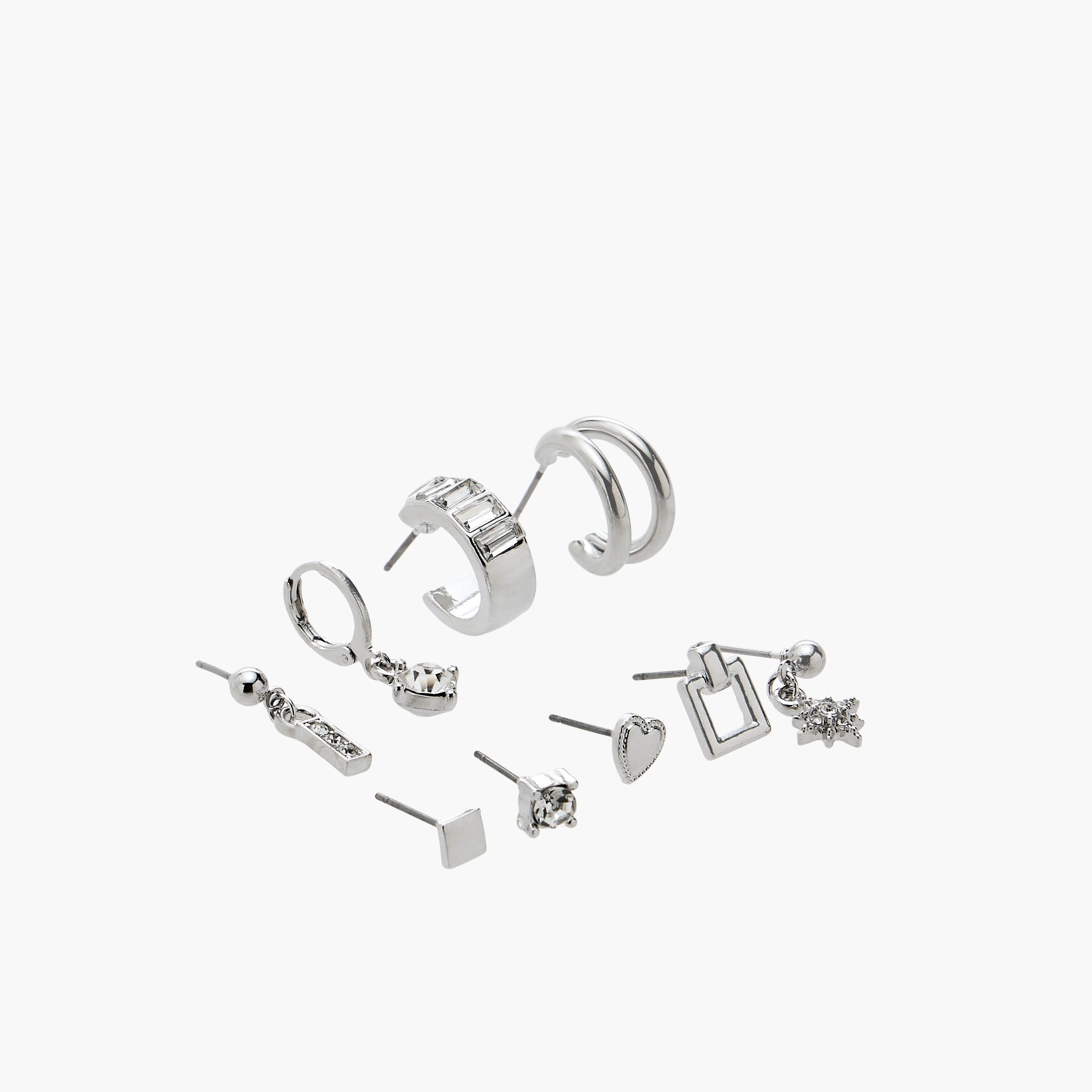 Flora Bella Pack of 9 Silver Tone Earrings with Pushback Closure-women-watchesandjewellery-jewellery-earrings-image-2