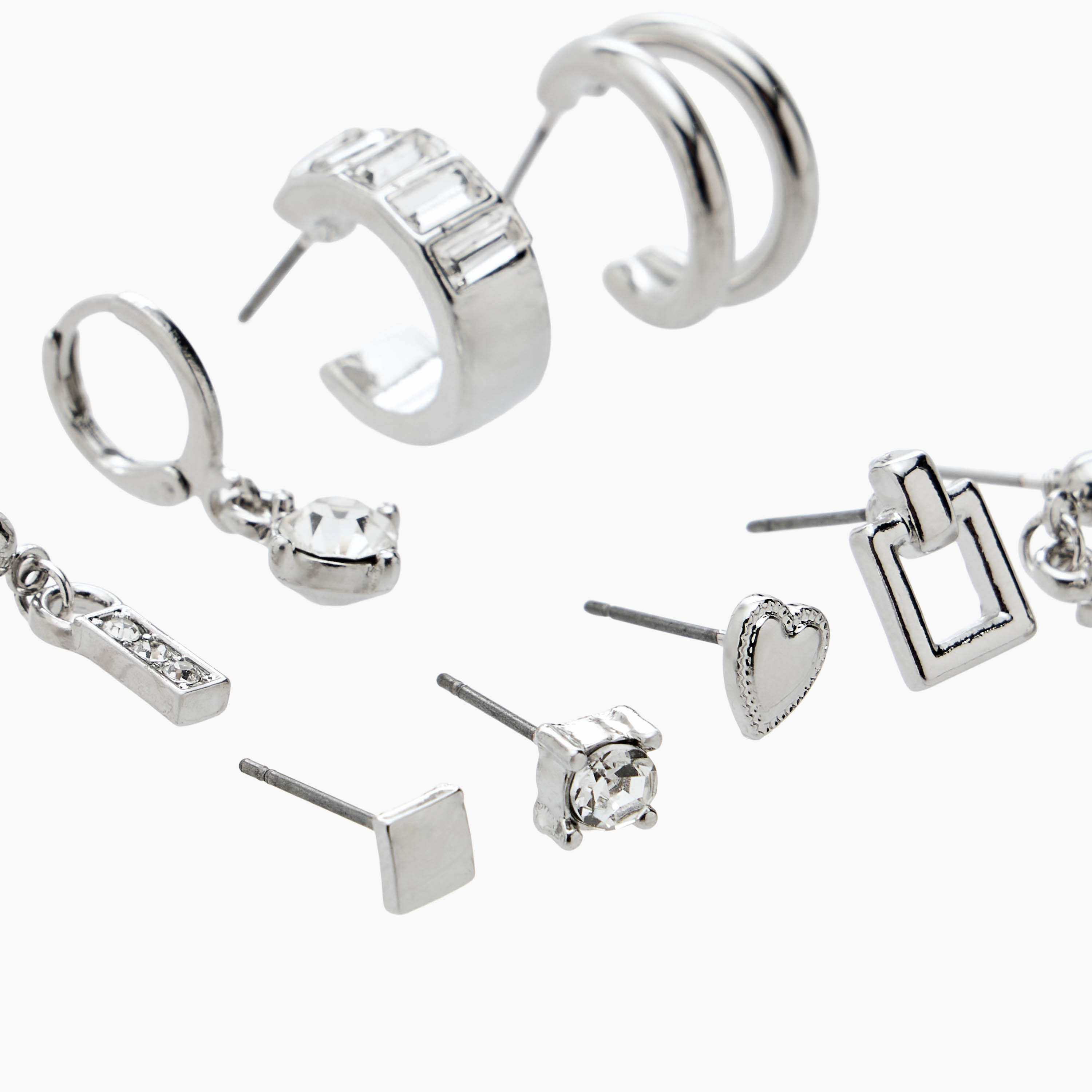 Flora Bella Pack of 9 Silver Tone Earrings with Pushback Closure-women-watchesandjewellery-jewellery-earrings-image-3