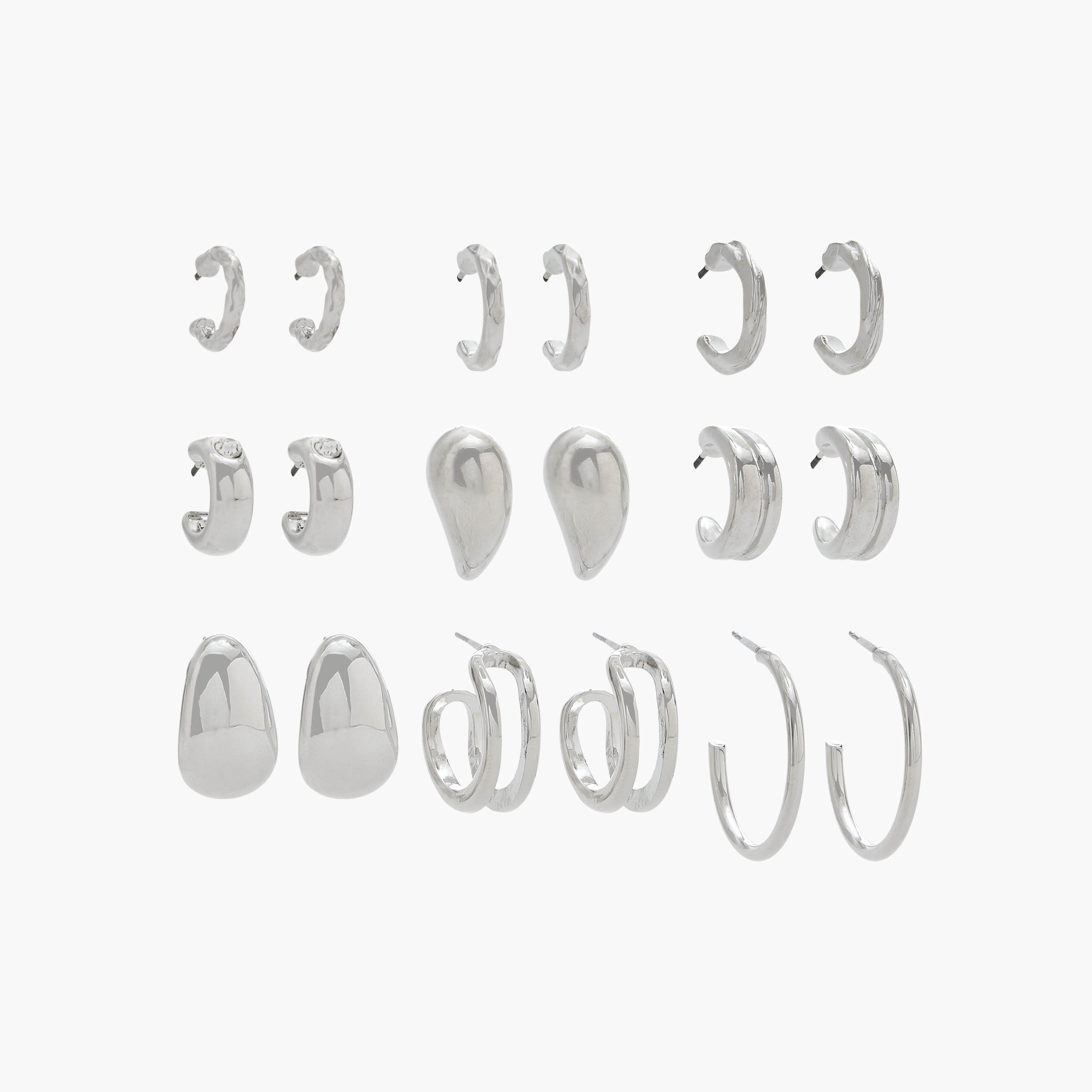 Flora Bella Pack of 9 Metallic Earrings with Pushback Closure-women-watchesandjewellery-jewellery-earrings-image-1