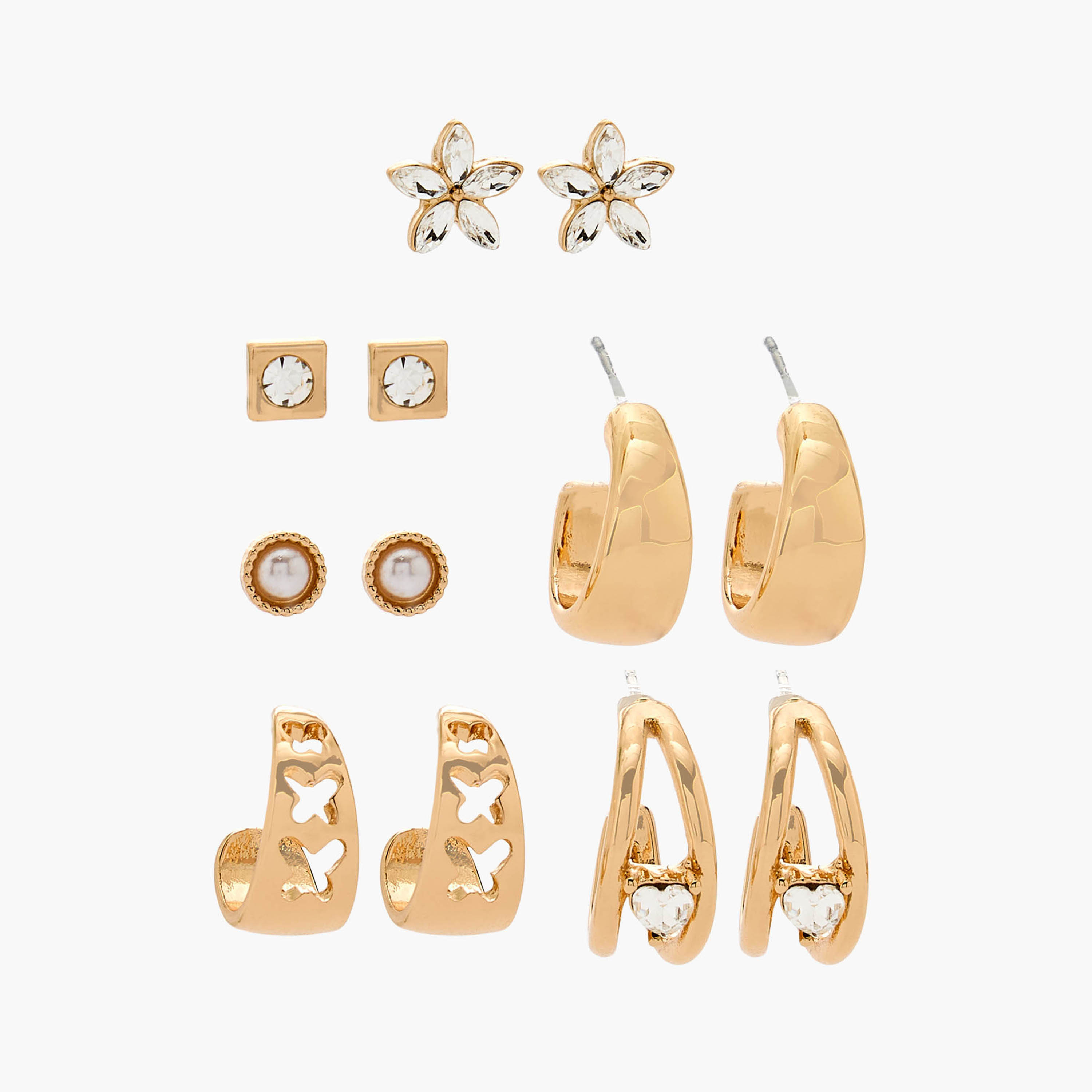 طقم حلقان ميتاليك بمكبس إغلاق خلفي 6 أزواج من فلورا بيلا-women-watchesandjewellery-jewellery-earrings-image-1