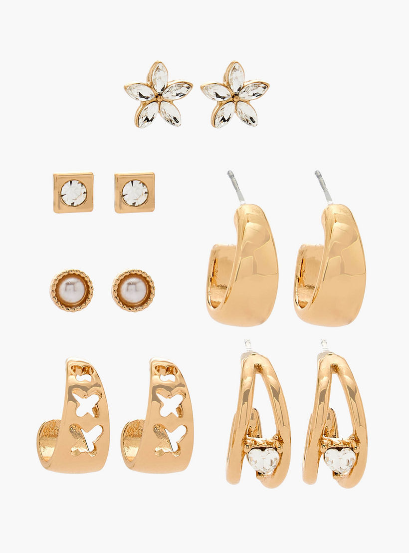 طقم حلقان ميتاليك بمكبس إغلاق خلفي 6 أزواج من فلورا بيلا-women-watchesandjewellery-jewellery-earrings-image-1