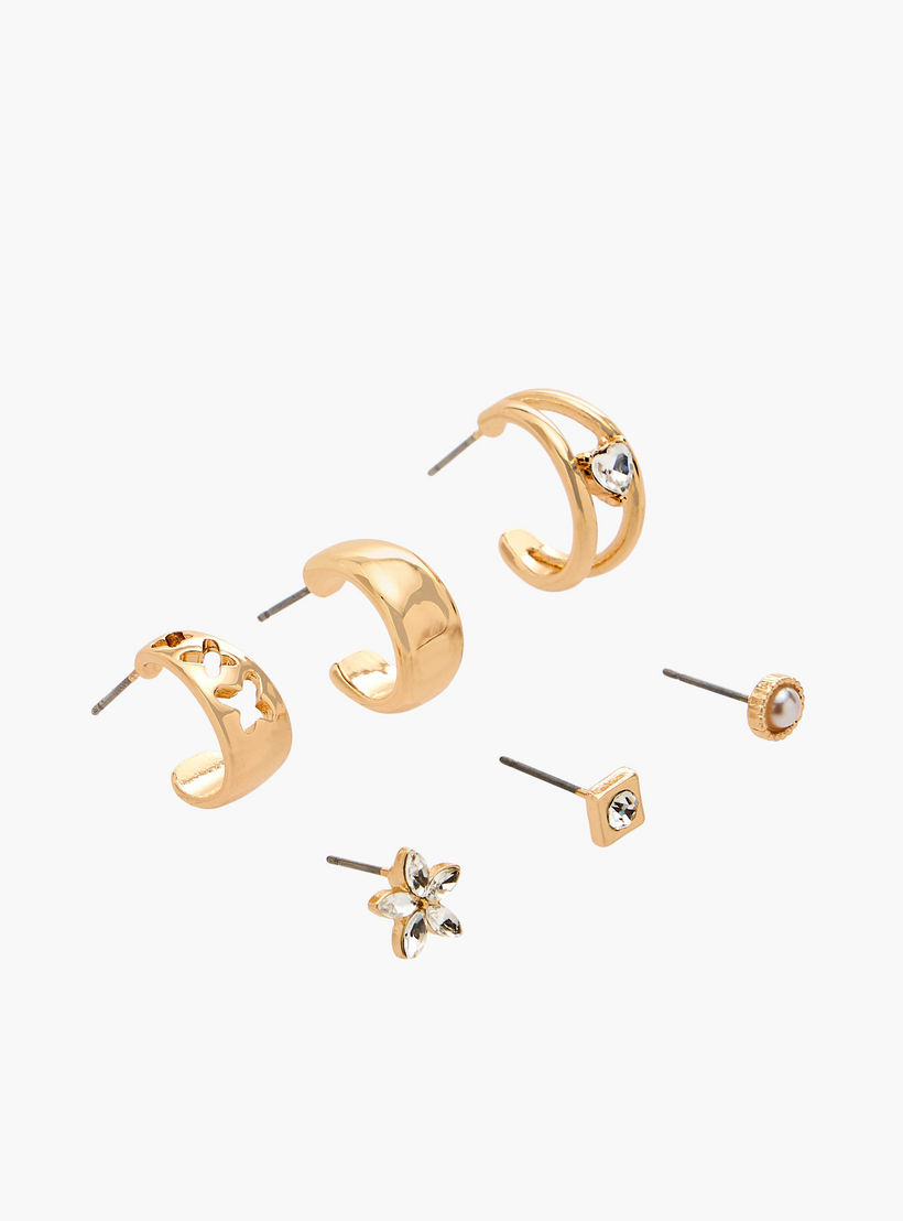 طقم حلقان ميتاليك بمكبس إغلاق خلفي 6 أزواج من فلورا بيلا-women-watchesandjewellery-jewellery-earrings-image-2