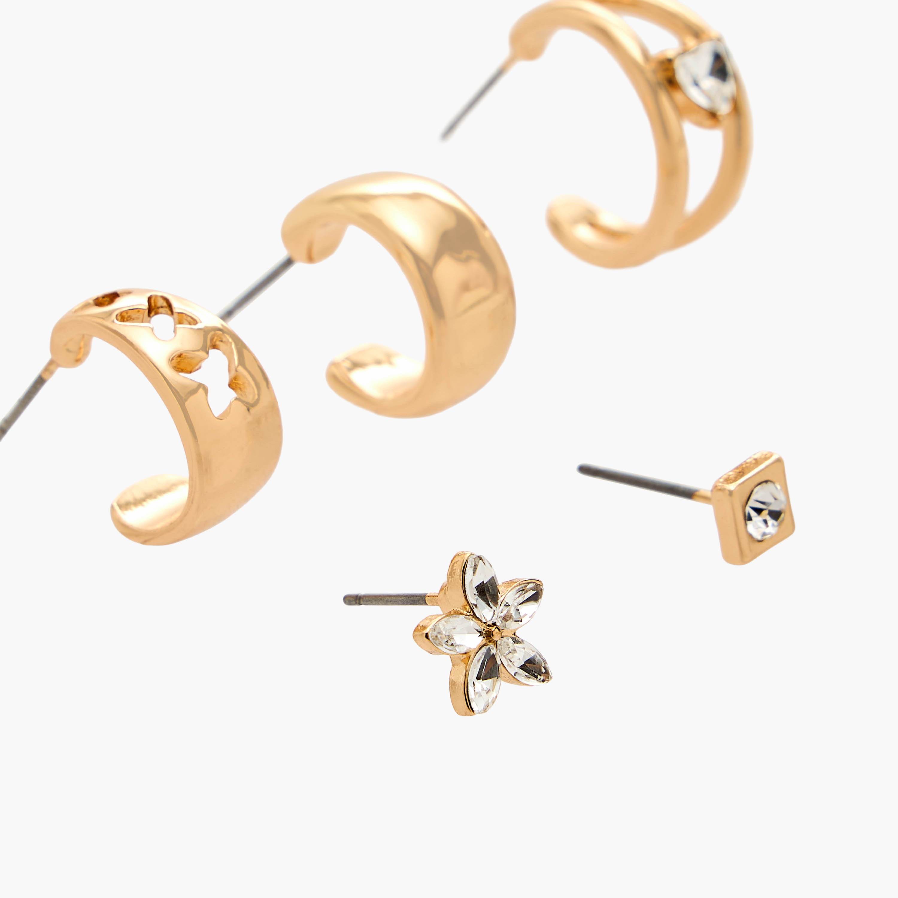 طقم حلقان ميتاليك بمكبس إغلاق خلفي 6 أزواج من فلورا بيلا-women-watchesandjewellery-jewellery-earrings-image-3