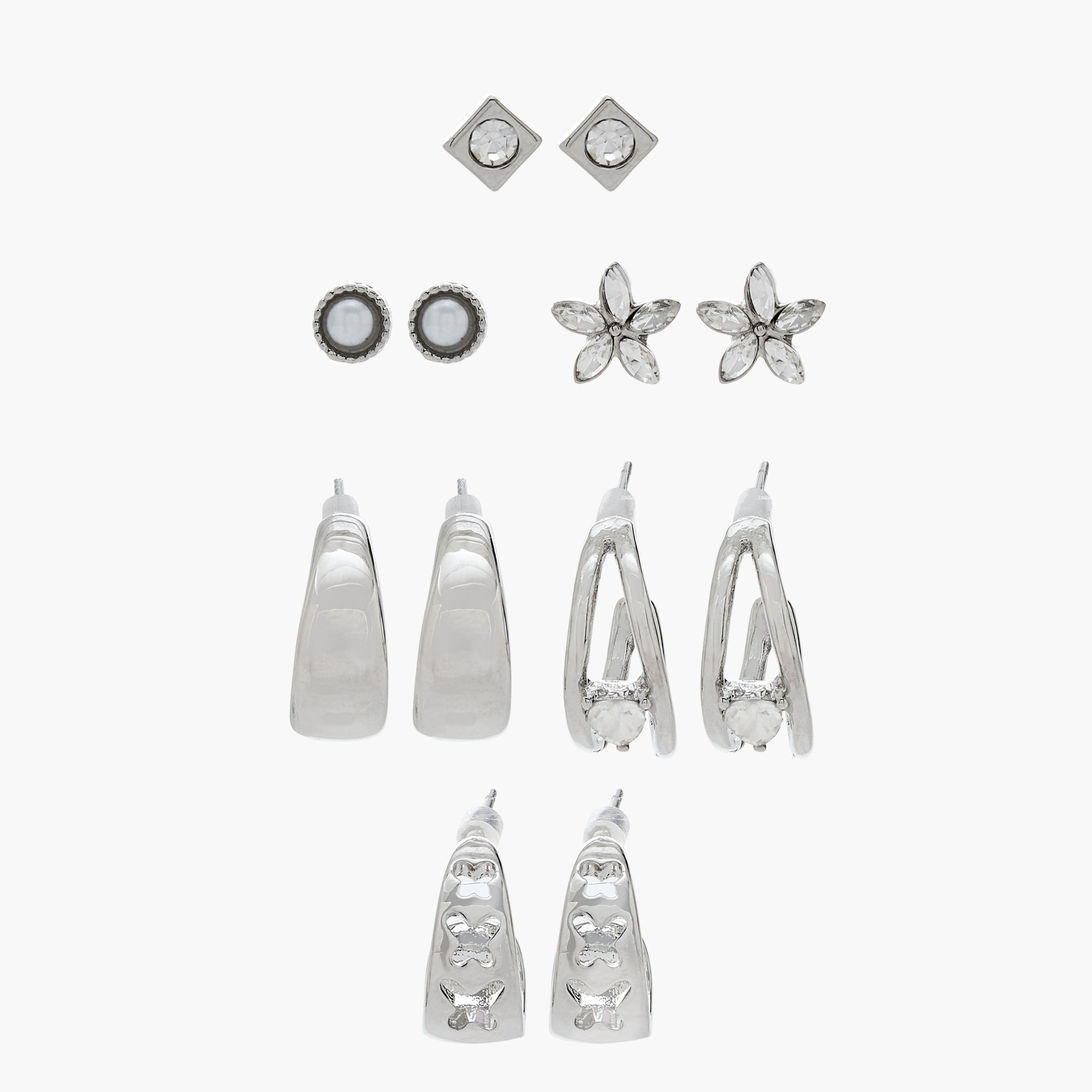 طقم حلقان ميتاليك بمكبس إغلاق خلفي 6 أزواج من فلورا بيلا-women-watchesandjewellery-jewellery-earrings-image-1