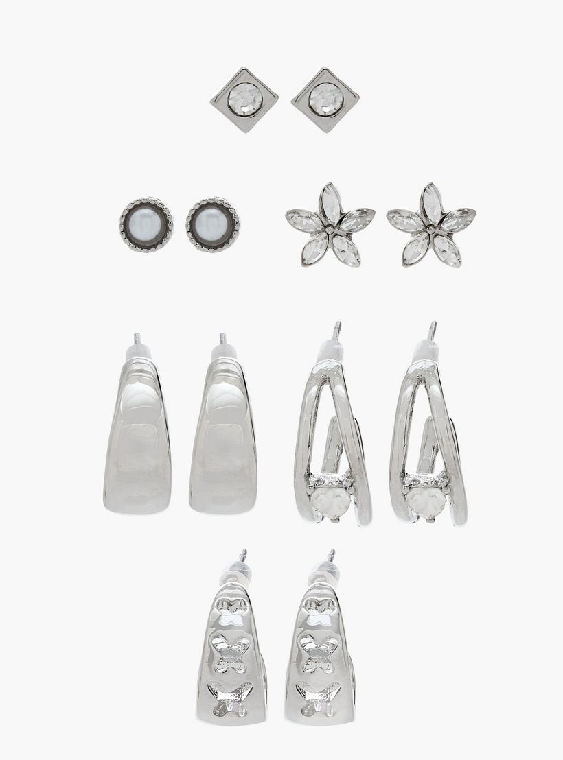 طقم حلقان ميتاليك بمكبس إغلاق خلفي 6 أزواج من فلورا بيلا-women-watchesandjewellery-jewellery-earrings-image-1
