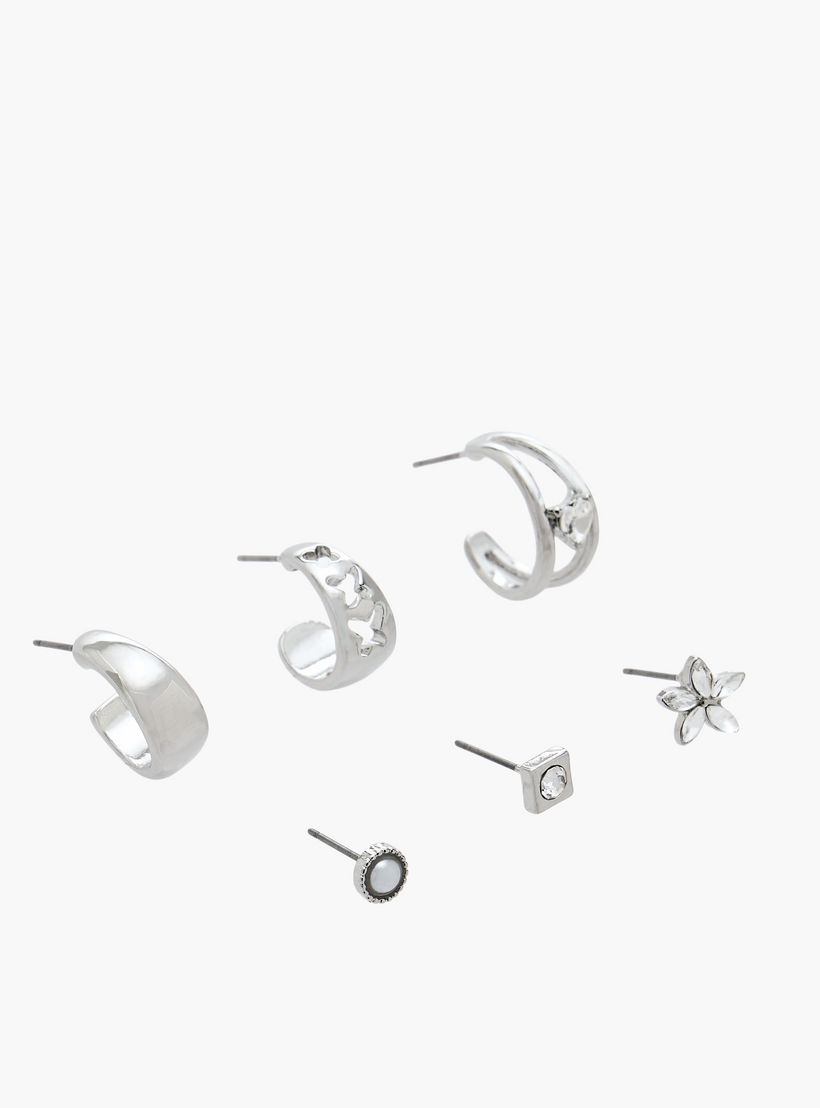 طقم حلقان ميتاليك بمكبس إغلاق خلفي 6 أزواج من فلورا بيلا-women-watchesandjewellery-jewellery-earrings-image-2