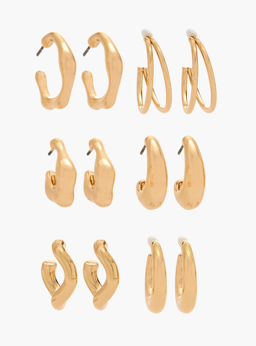 طقم حلقان طوق بلون ذهبي بمكبس إغلاق خلفي 6 قطع من فلورا بيلا-women-watchesandjewellery-jewellery-earrings-image-1