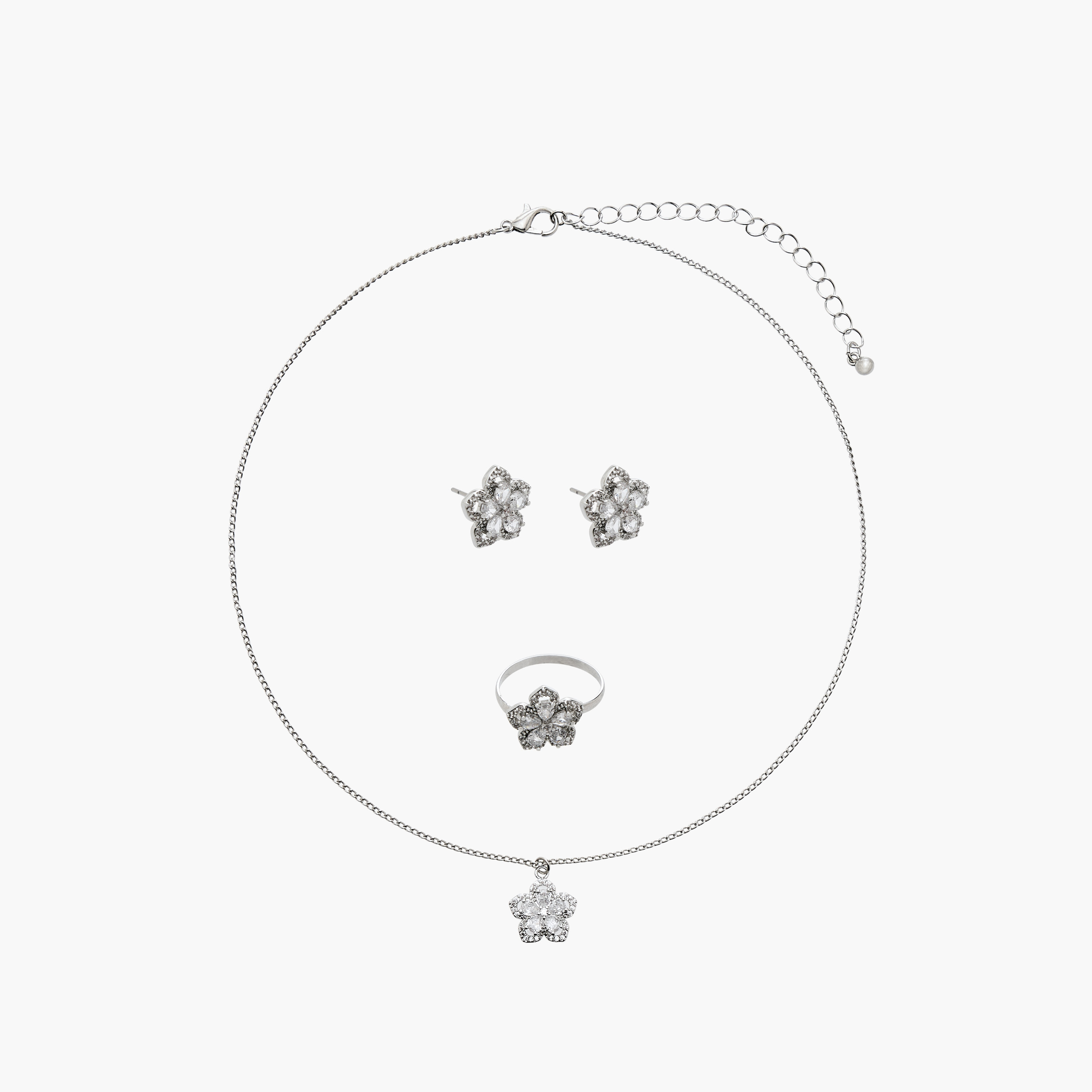طقم حلق وخاتم وعقد بدلاية مزينة بالأحجار 3 قطع من فلورا بيلا-women-watchesandjewellery-jewellery-jewellerysets-image-1