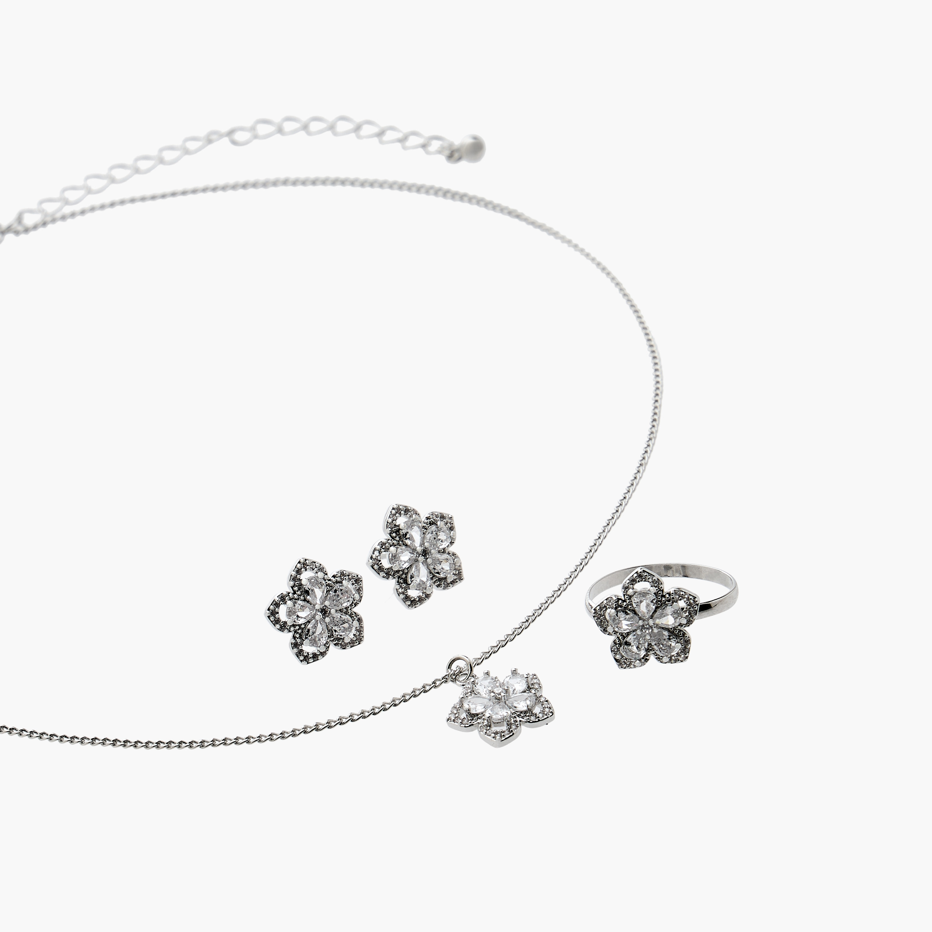 طقم حلق وخاتم وعقد بدلاية مزينة بالأحجار 3 قطع من فلورا بيلا-women-watchesandjewellery-jewellery-jewellerysets-image-3
