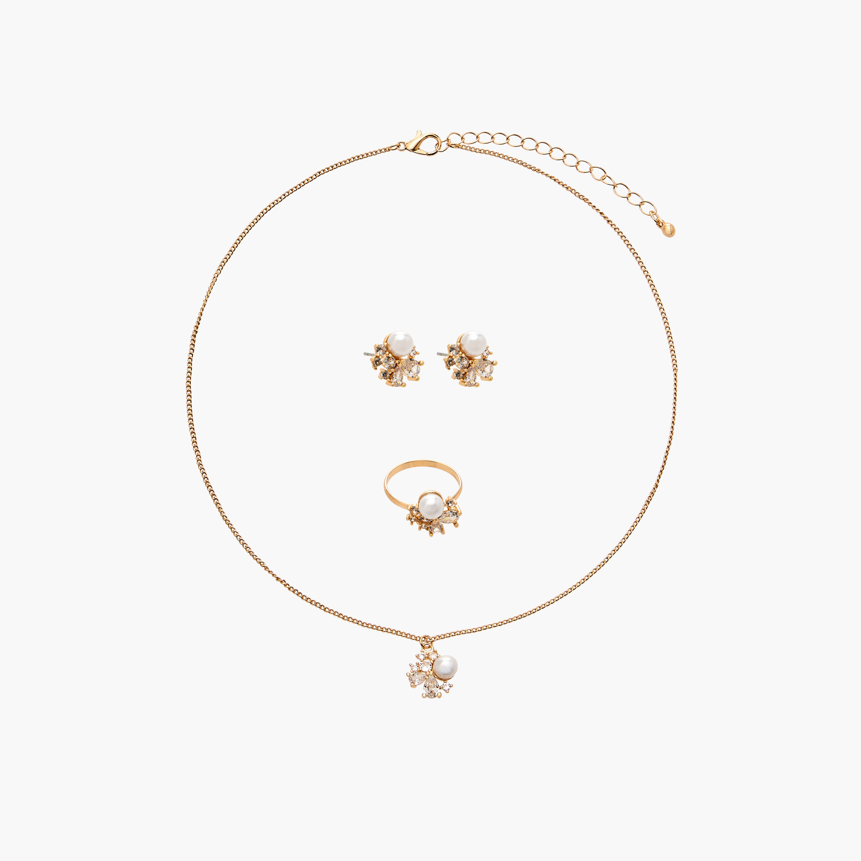 طقم عقد معدني مزين مع حلق وخاتم 3 قطع من فلورا بيلا-women-watchesandjewellery-jewellery-jewellerysets-image-1
